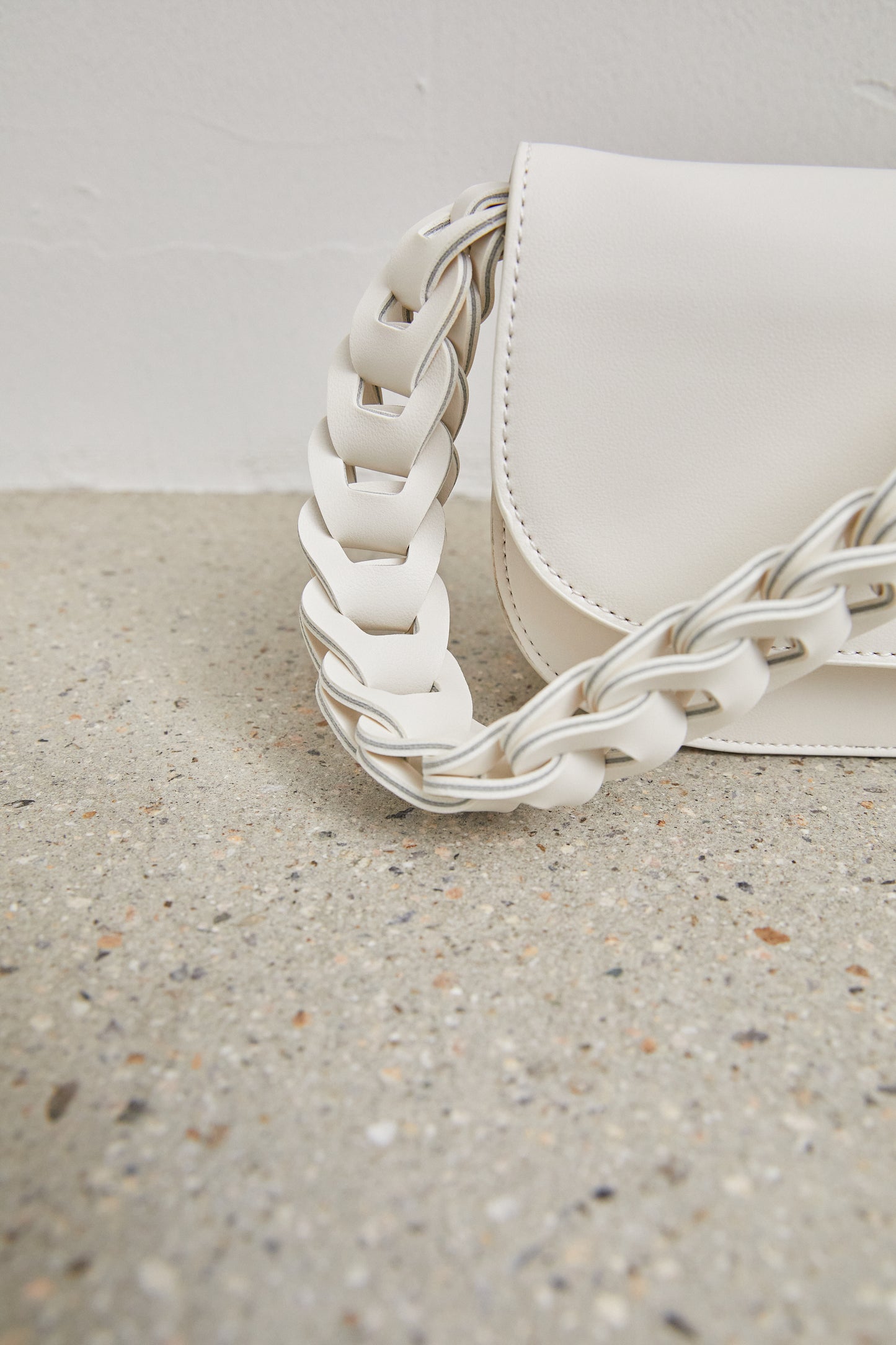 Braided Straps Leather Bag, Cream