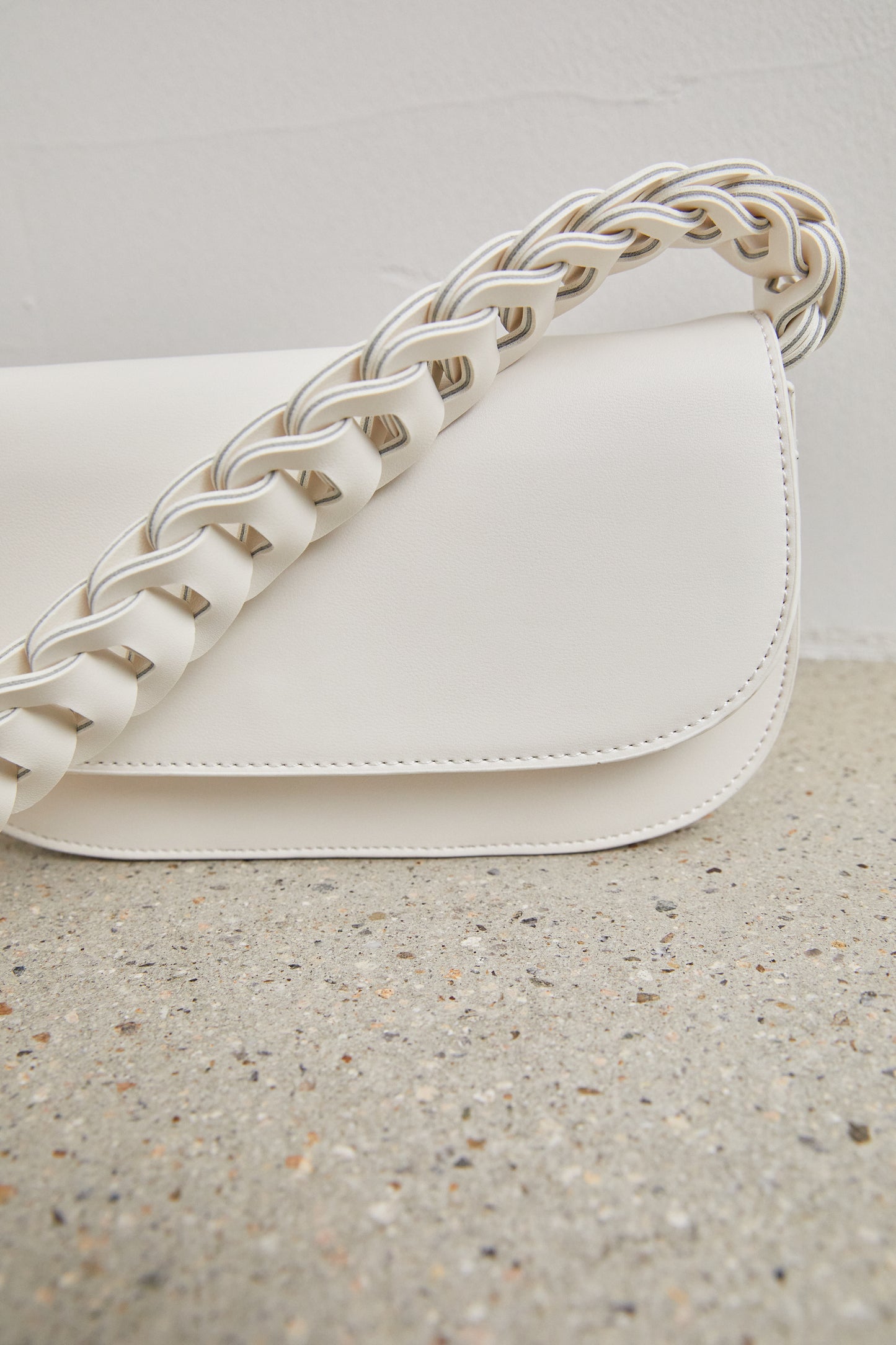 Braided Straps Leather Bag, Cream