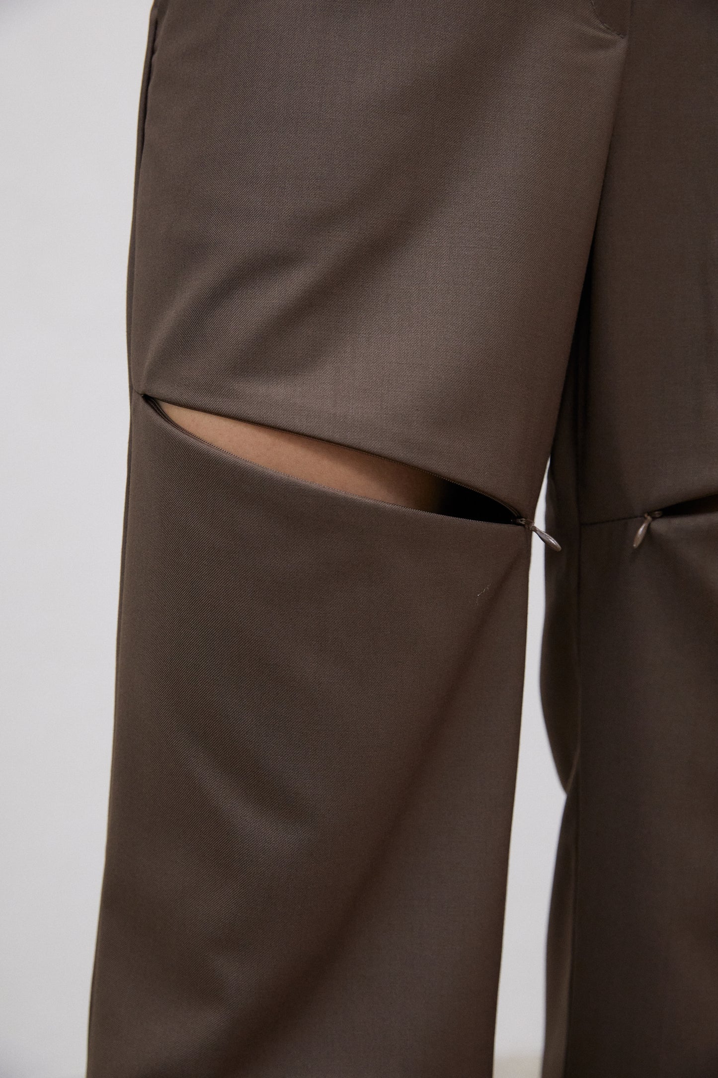 Zip Thigh Slit Trousers, Olive Brown