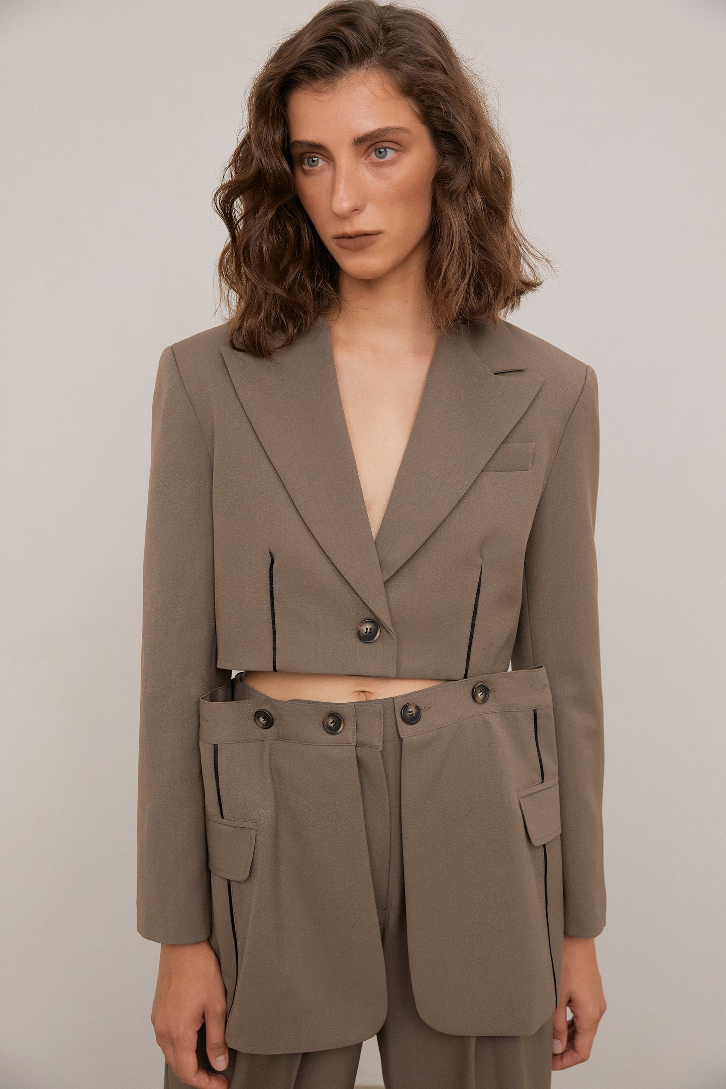 Lined Cropped Blazer, Espresso