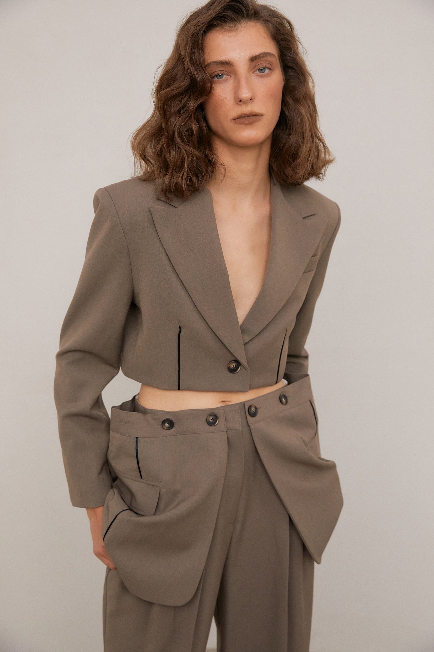 Lined Cropped Blazer, Espresso