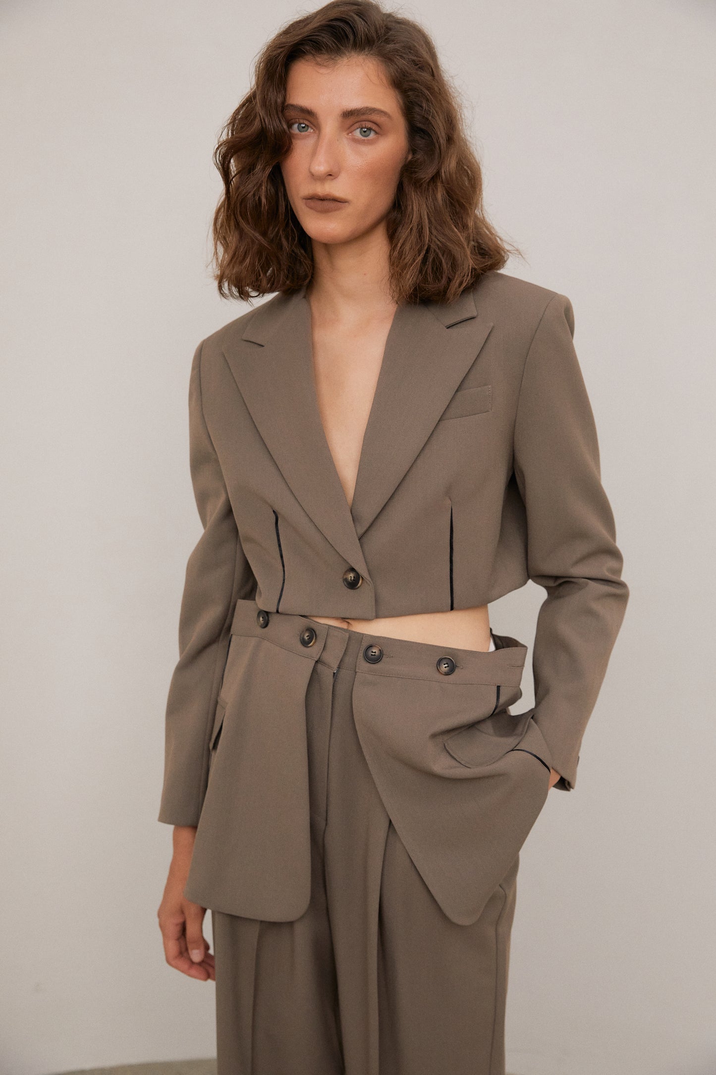 Lined Cropped Blazer, Espresso