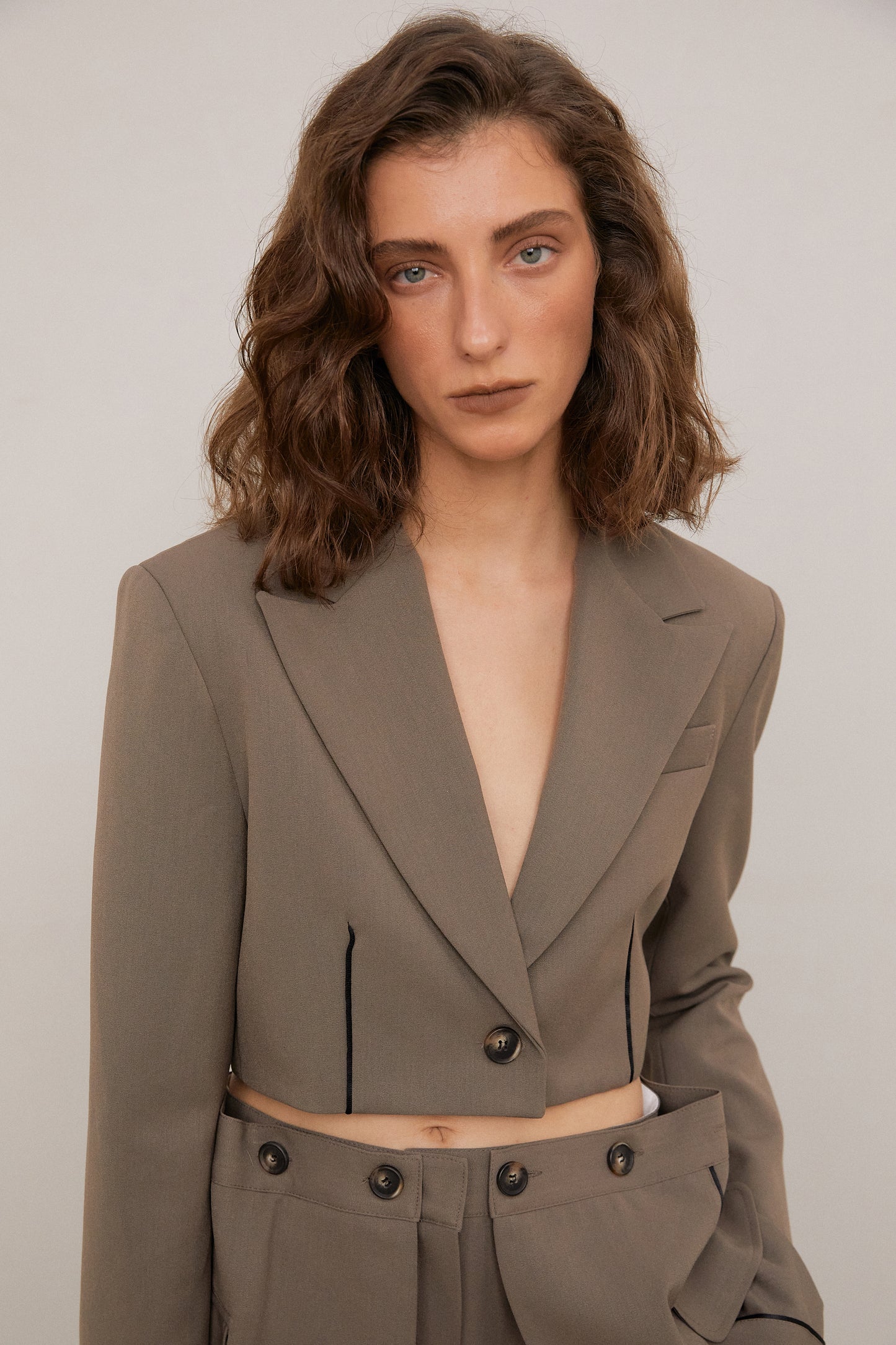Lined Cropped Blazer, Espresso