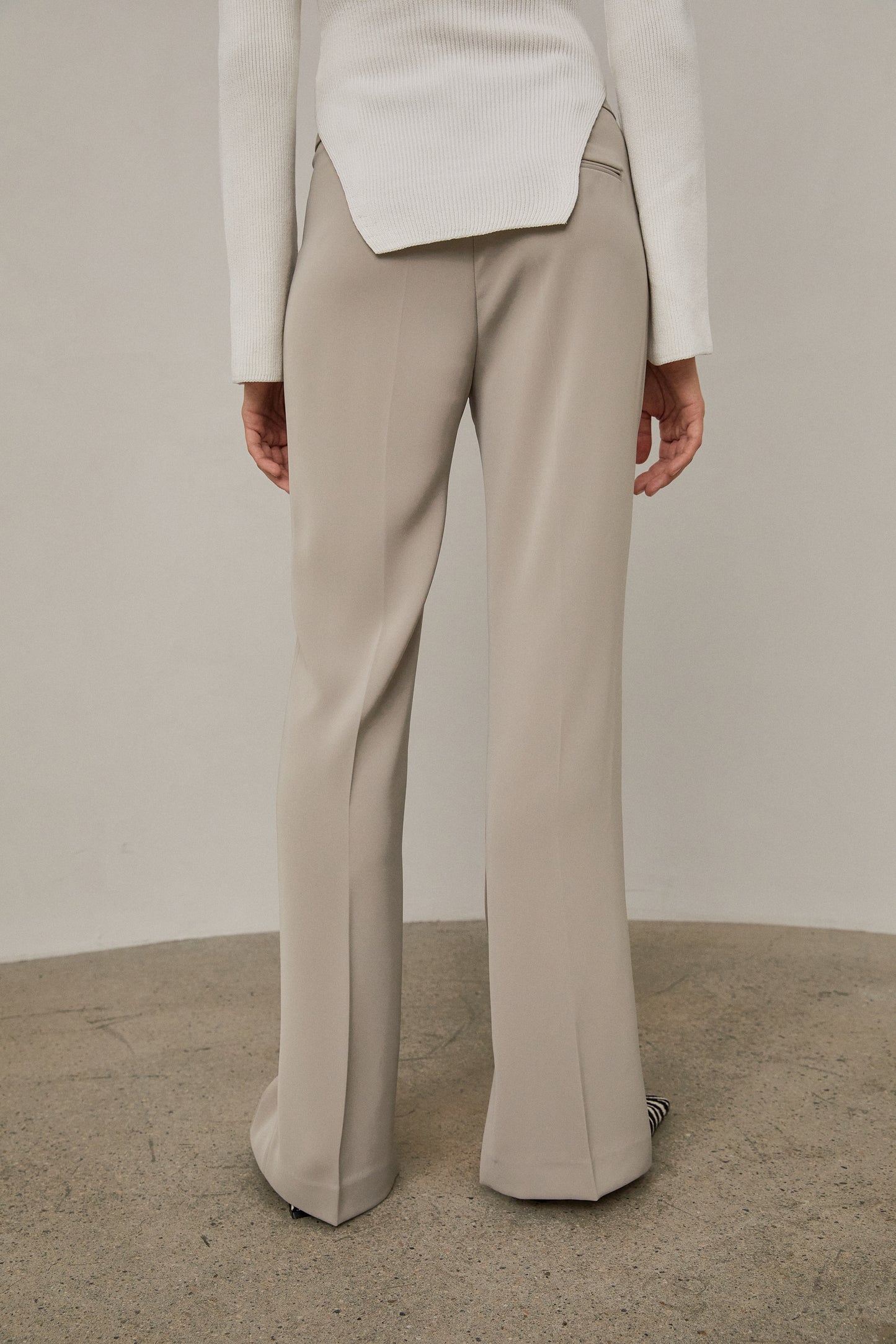 Straight Leg Side Slit Trousers, Sesame Beige