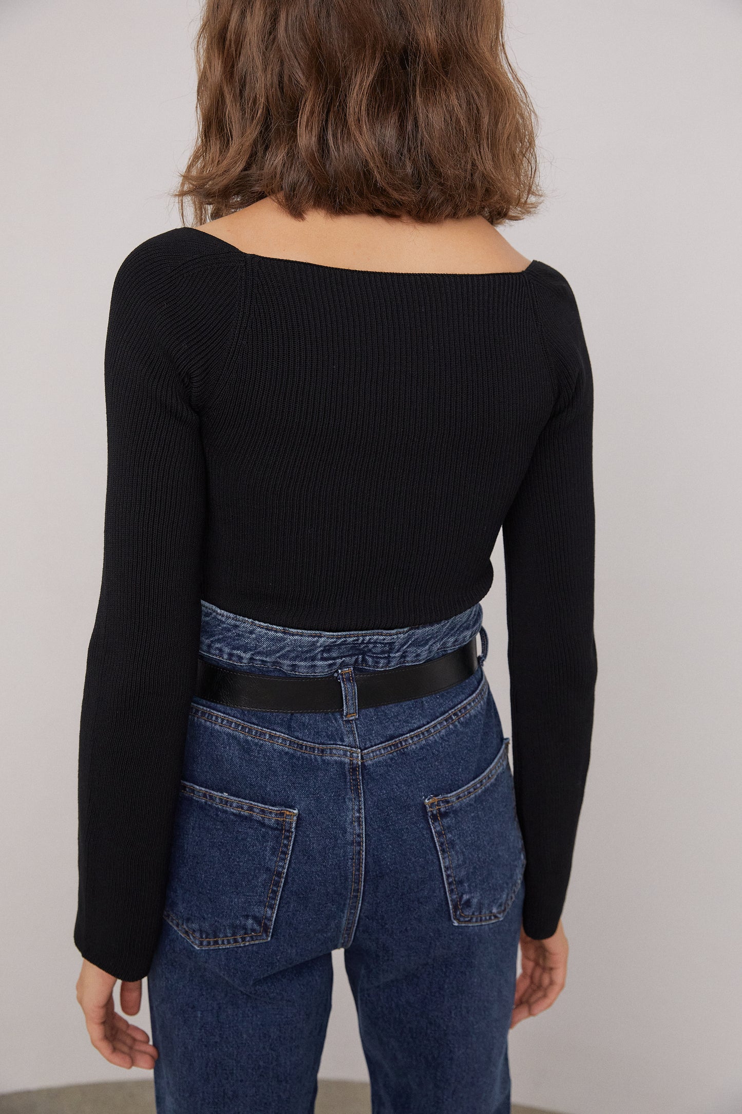 Sweetheart Neckline Ribbed Knit, Black