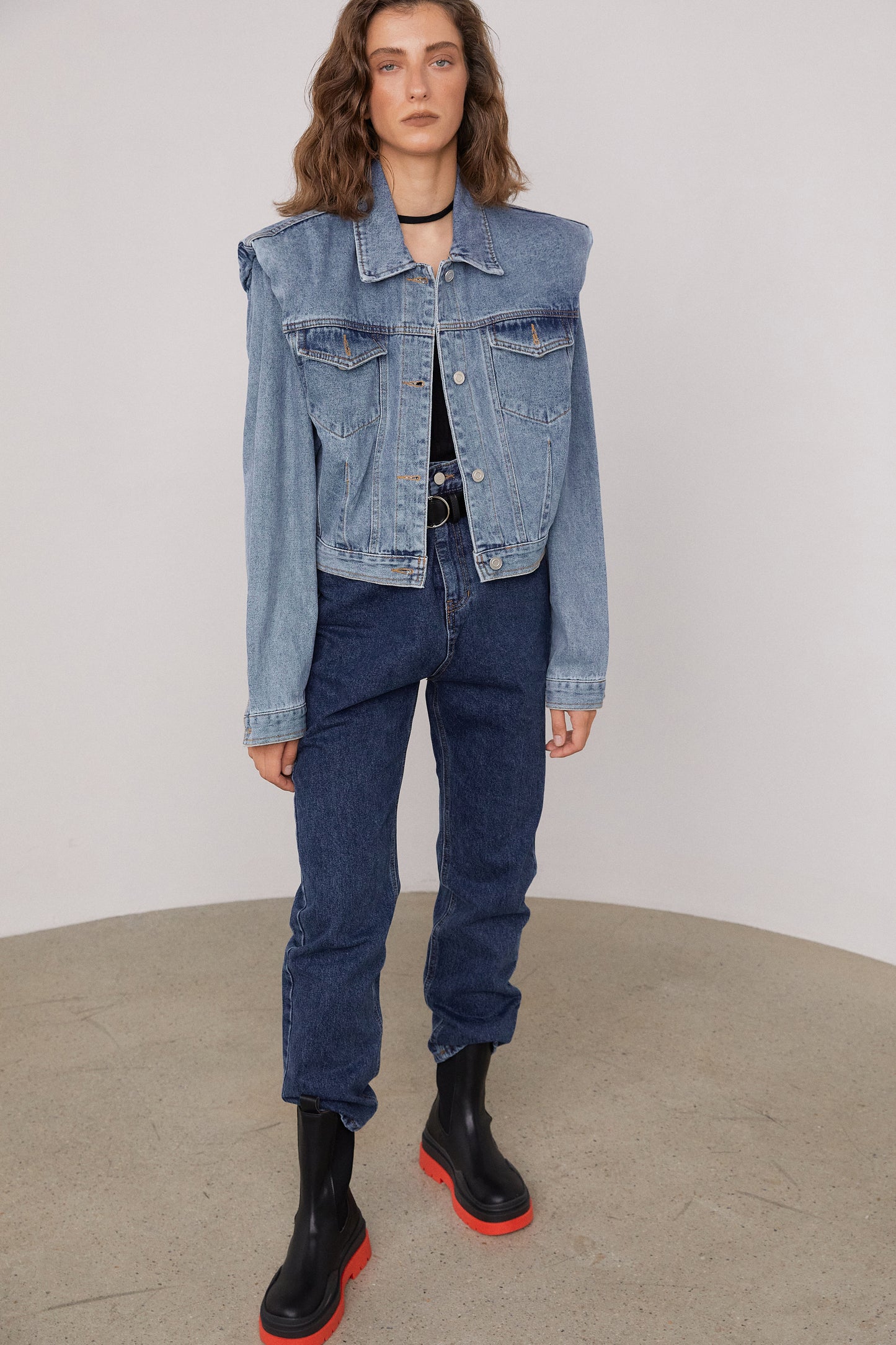 Padded Shoulder Denim Jacket, Blue