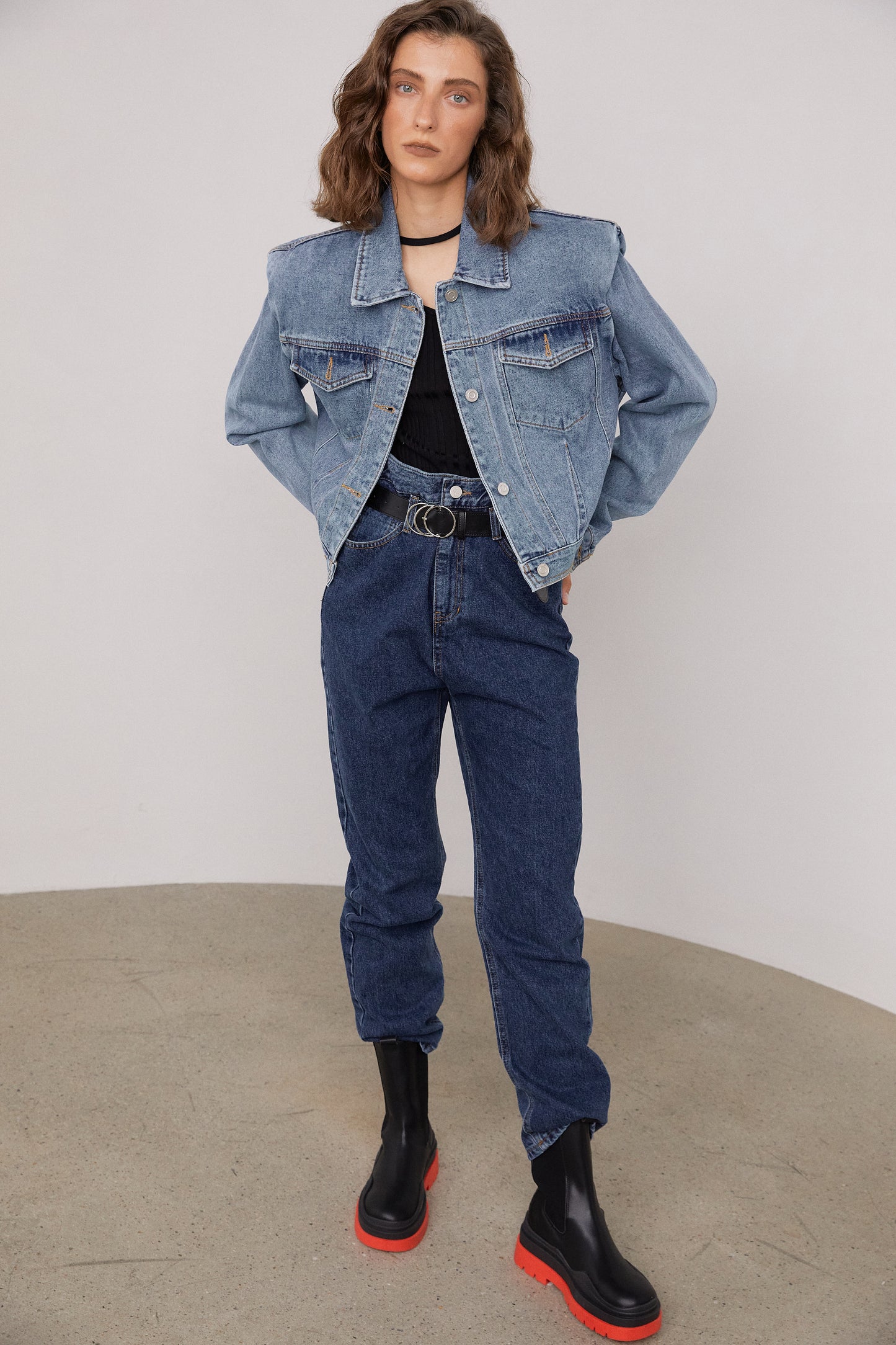 Padded Shoulder Denim Jacket, Blue