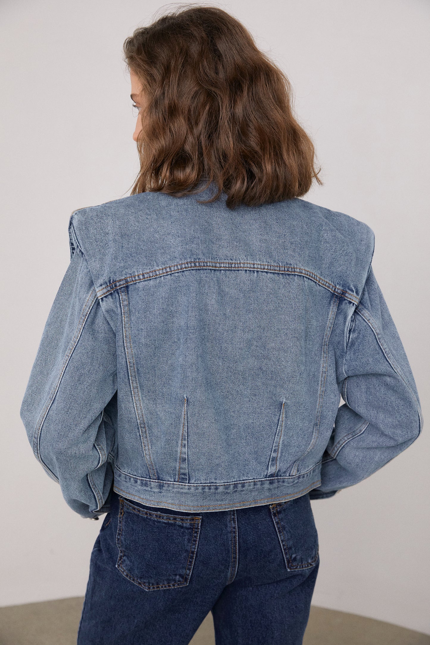 Padded Shoulder Denim Jacket, Blue
