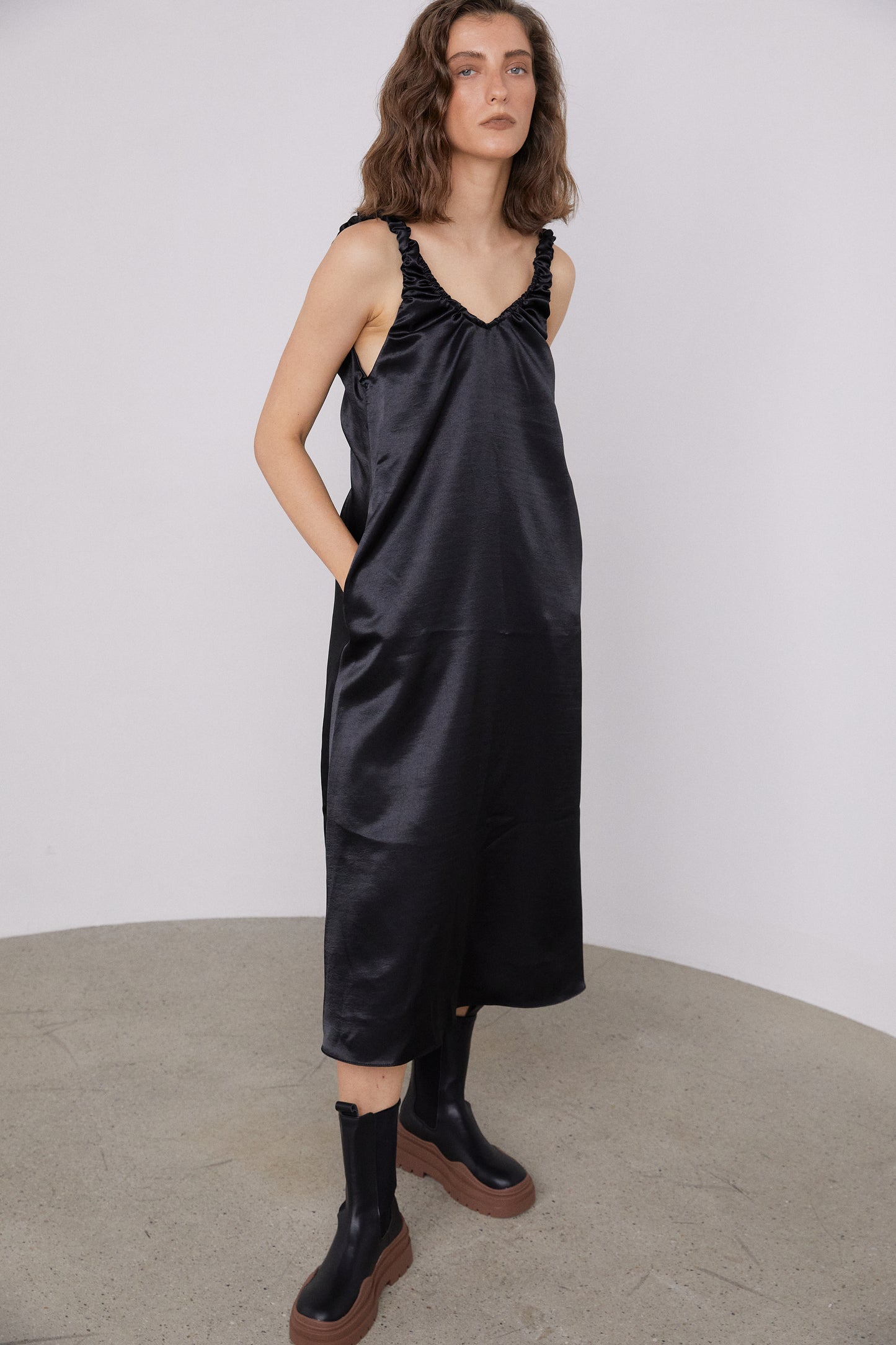 Satin Effect Slip Dress, Black