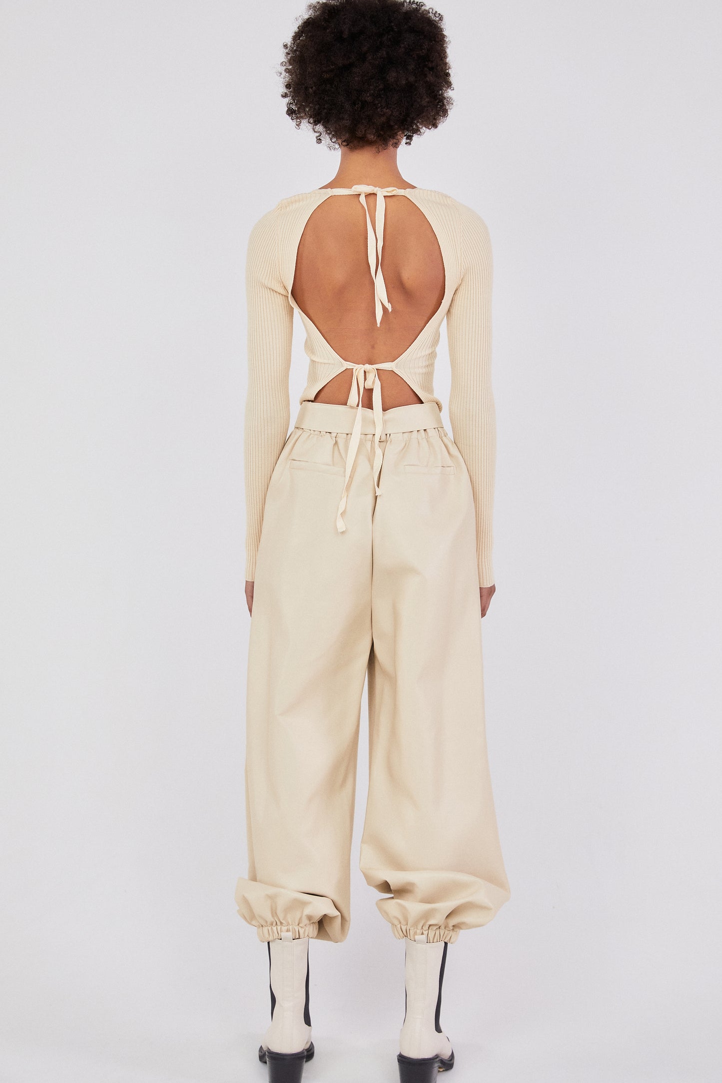 Faux Leather Jogger Pants, Cream