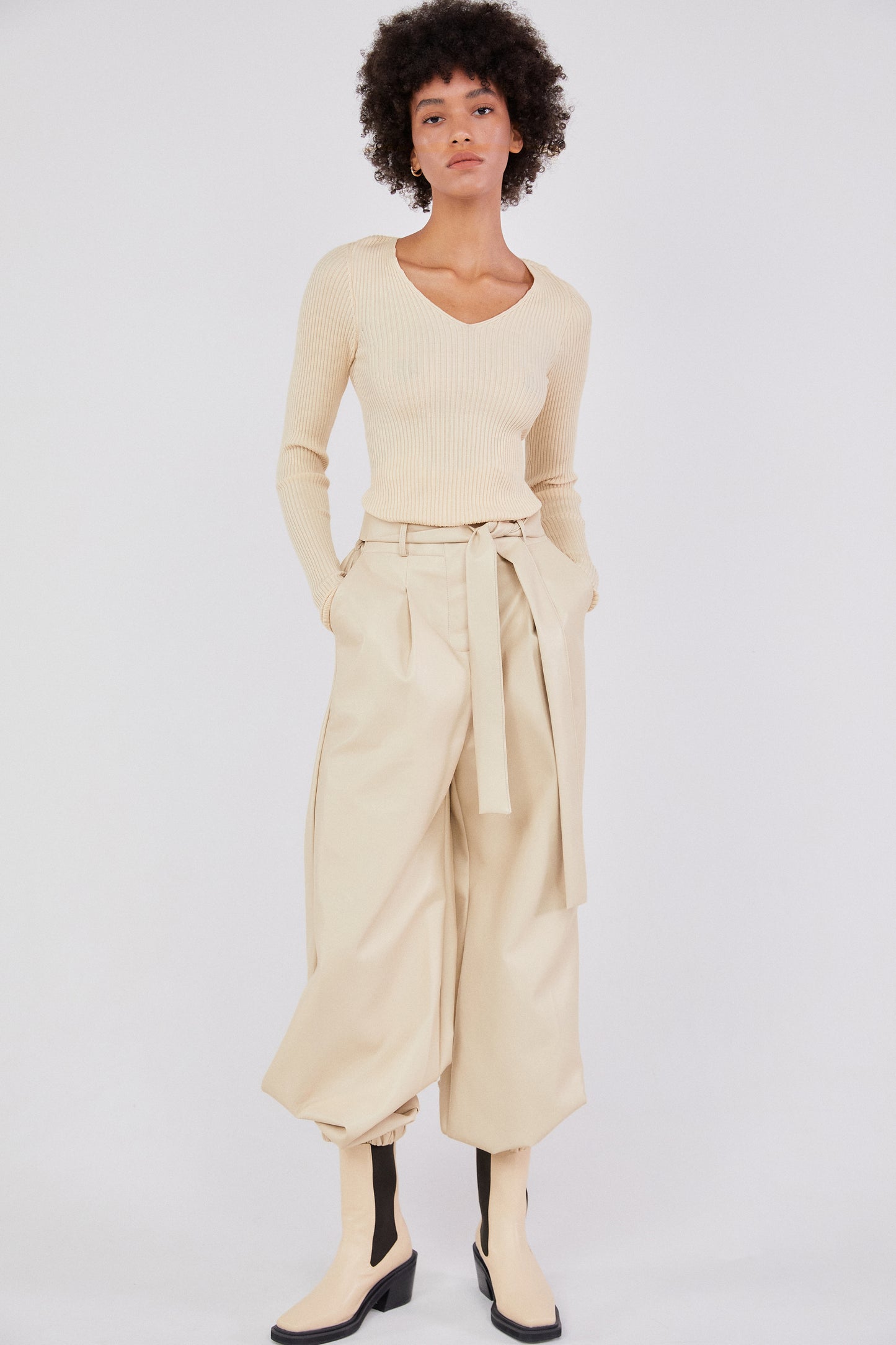 Faux Leather Jogger Pants, Cream