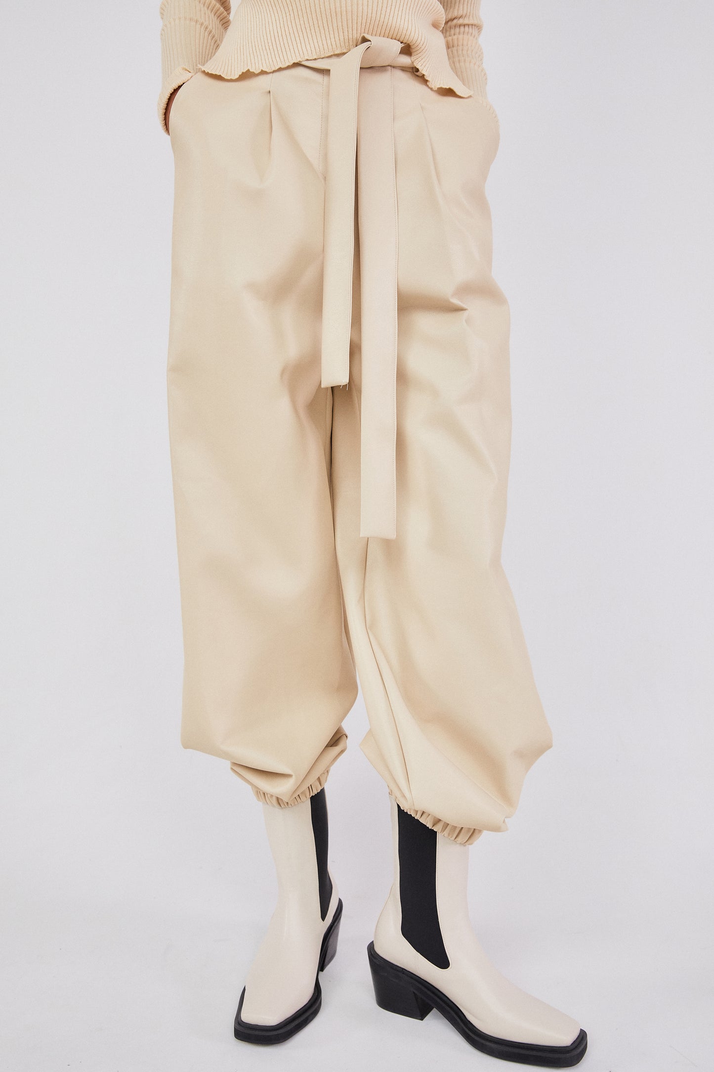 Faux Leather Jogger Pants, Cream