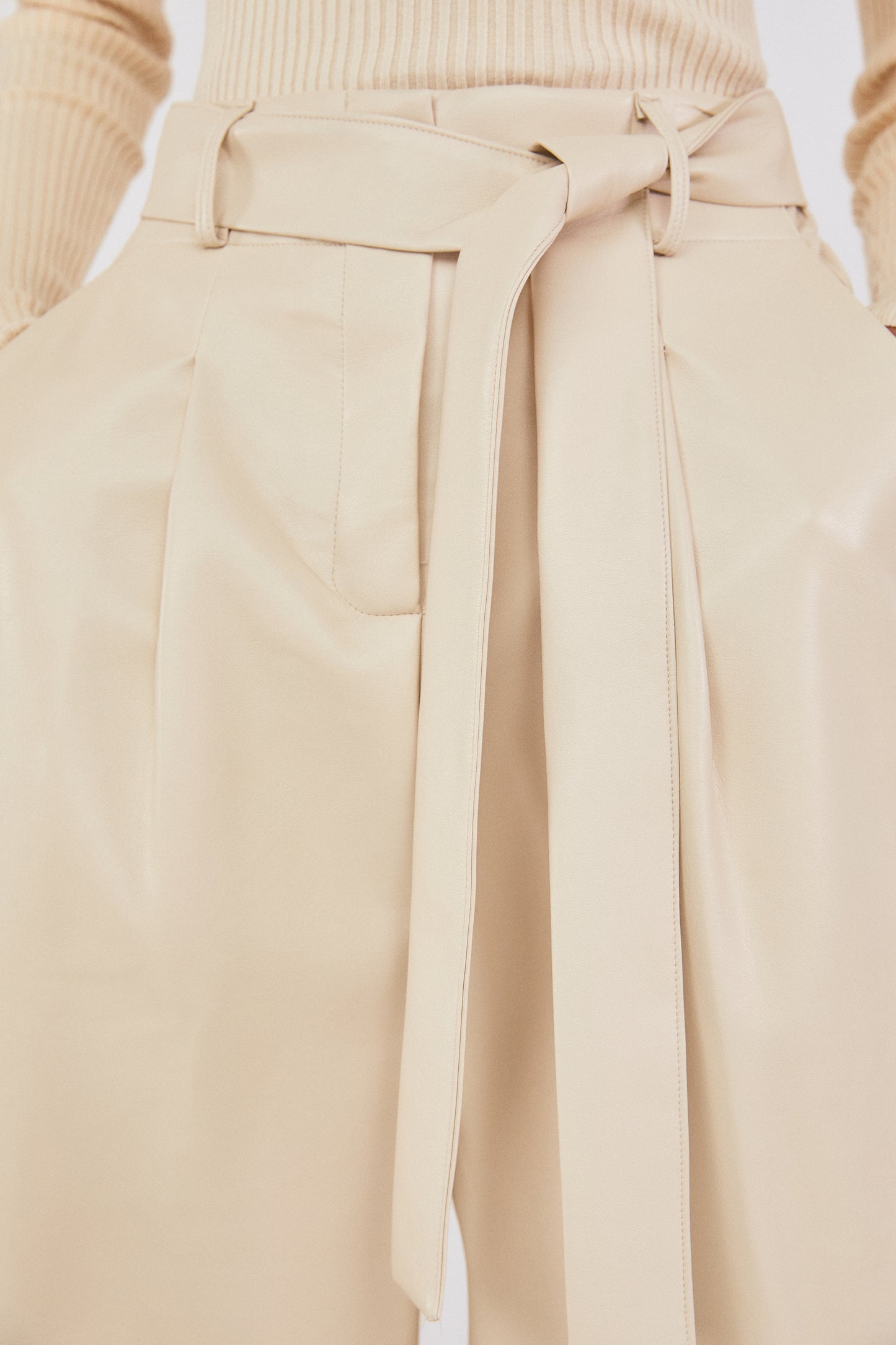 Faux Leather Jogger Pants, Cream