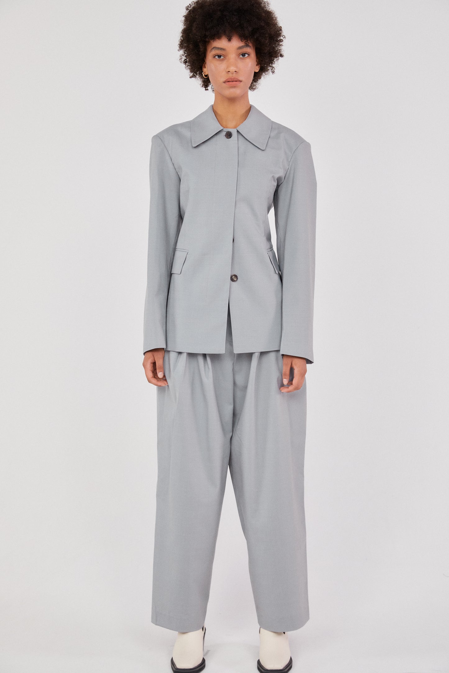 Padded Shoulder Structured Blazer, Cloud Gray