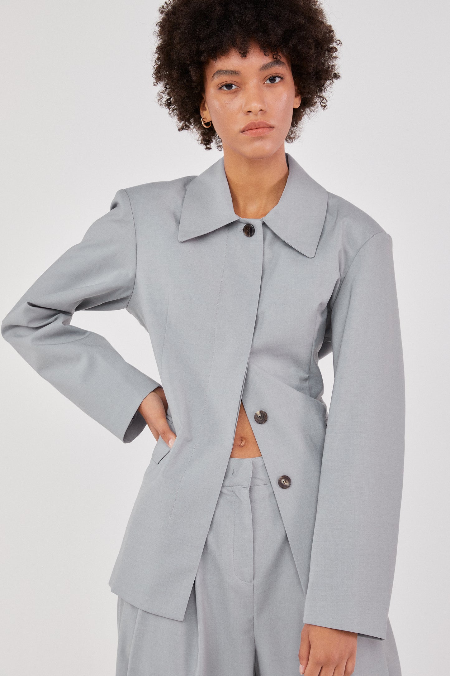 Padded Shoulder Structured Blazer, Cloud Gray