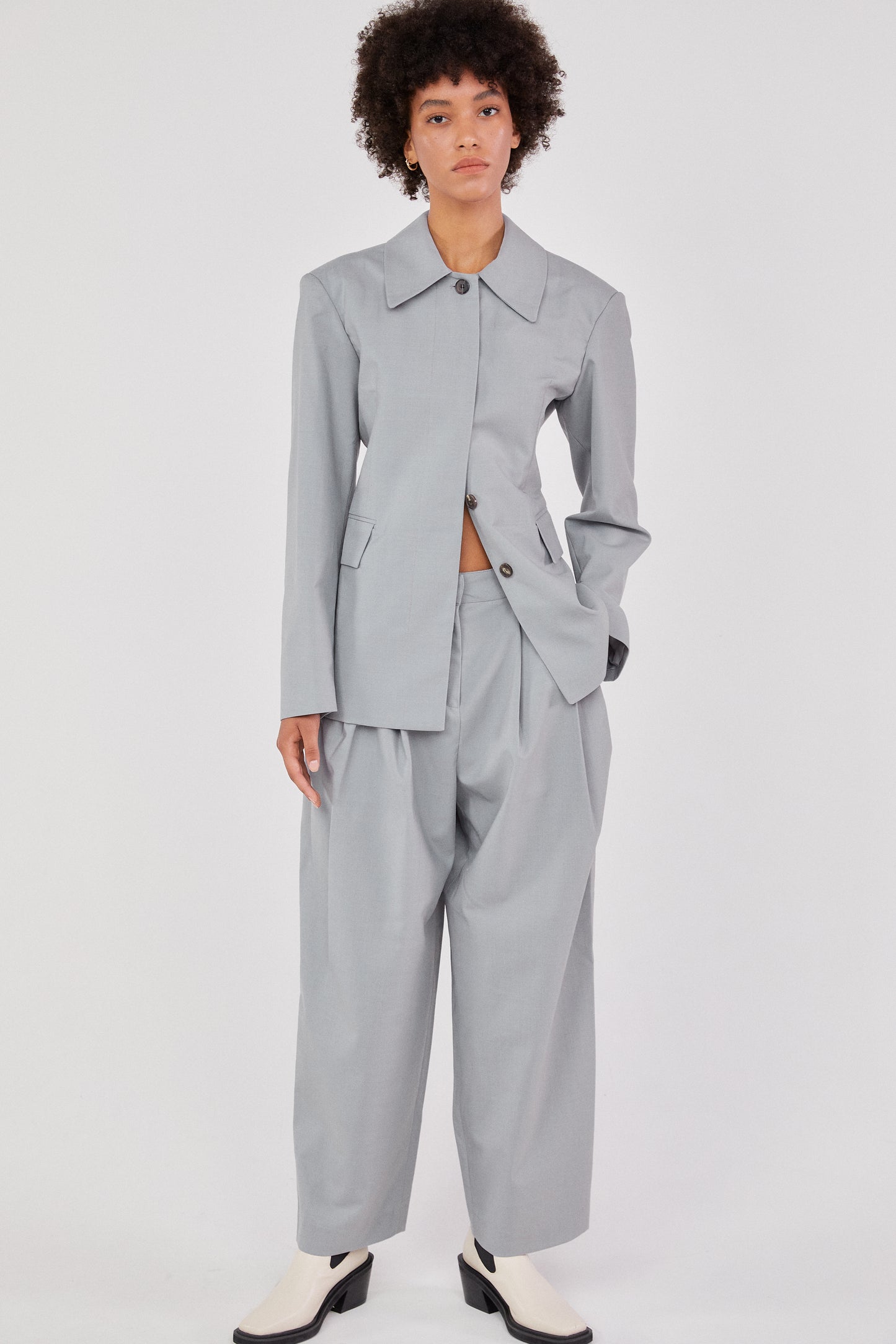 Padded Shoulder Structured Blazer, Cloud Gray