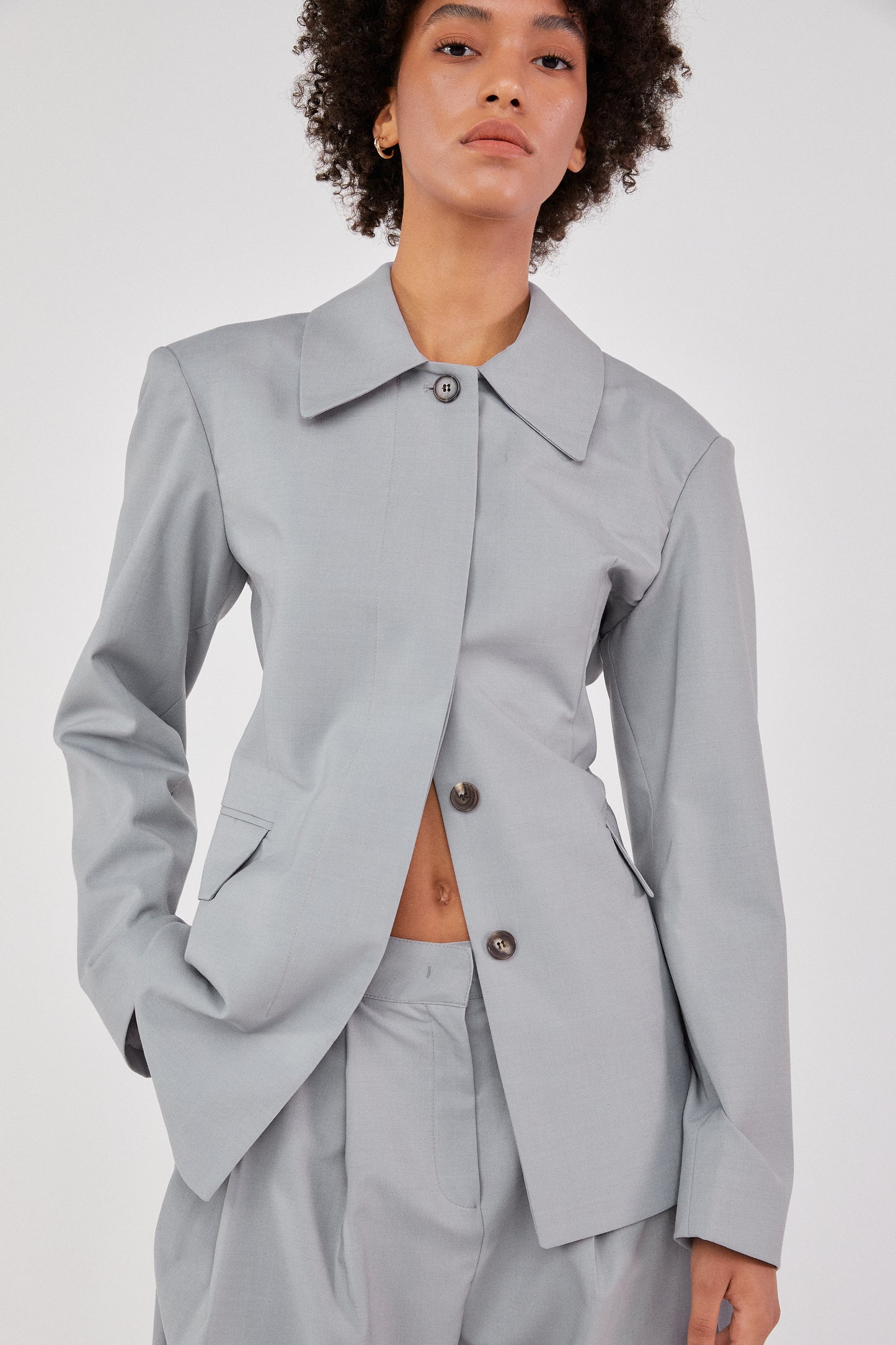 Padded Shoulder Structured Blazer, Cloud Gray