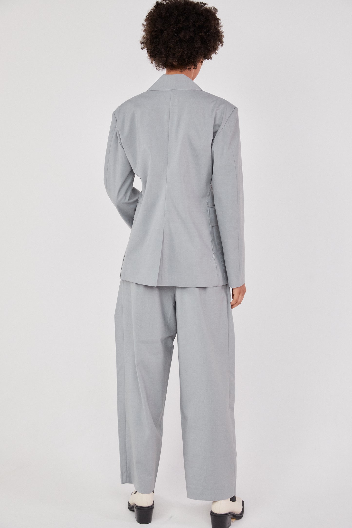 Padded Shoulder Structured Blazer, Cloud Gray