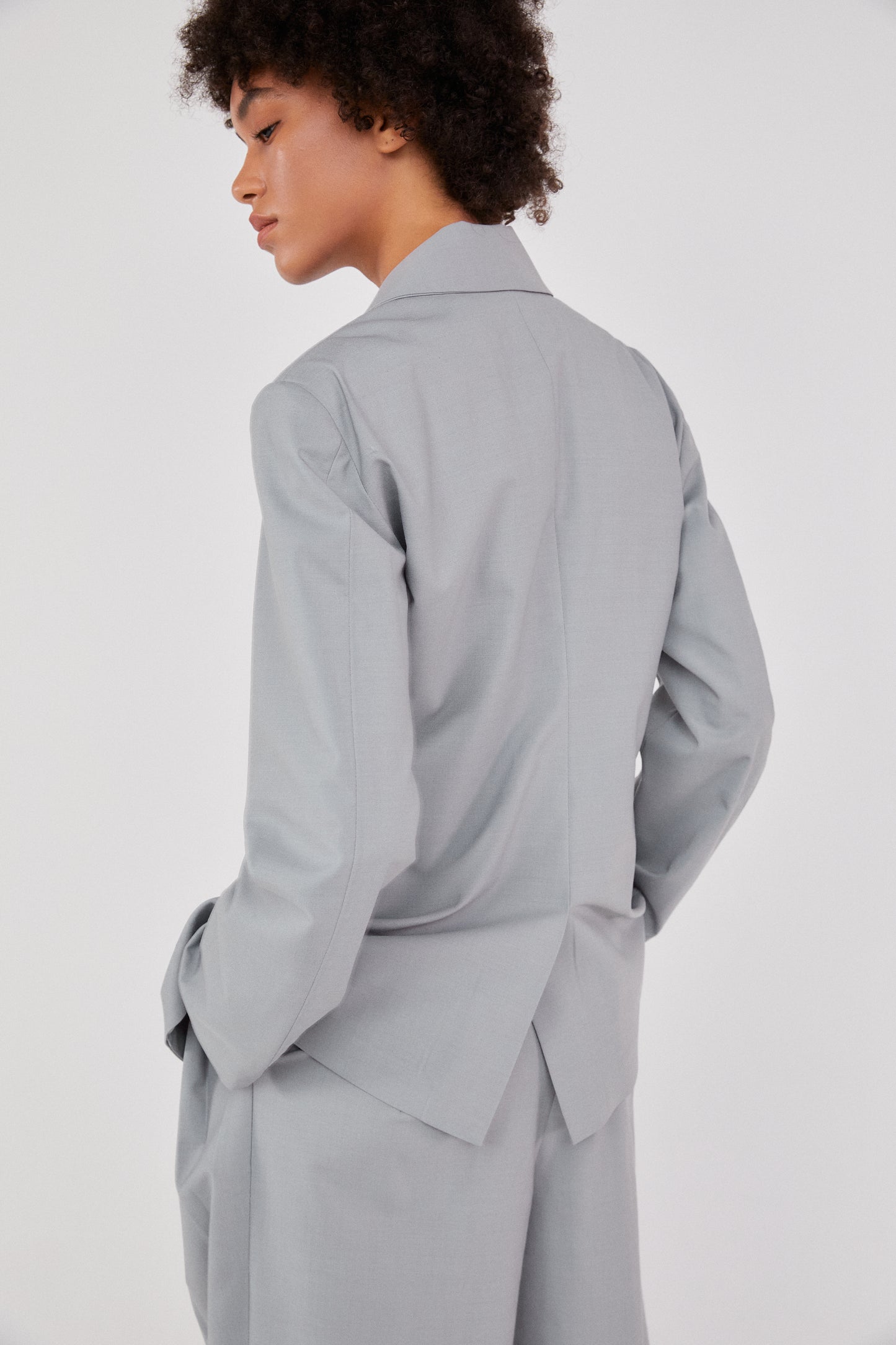 Padded Shoulder Structured Blazer, Cloud Gray