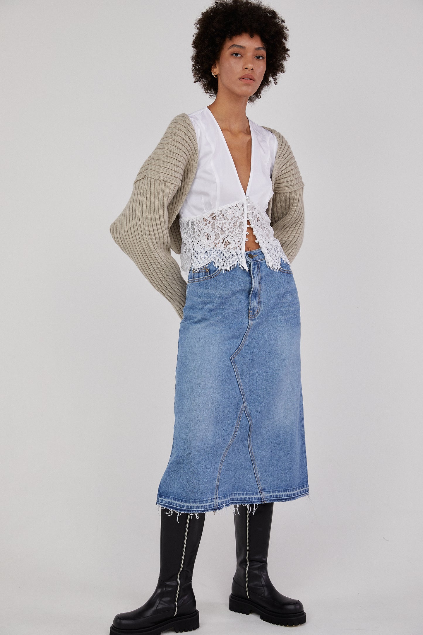 Denim Midi Skirt, Light Blue
