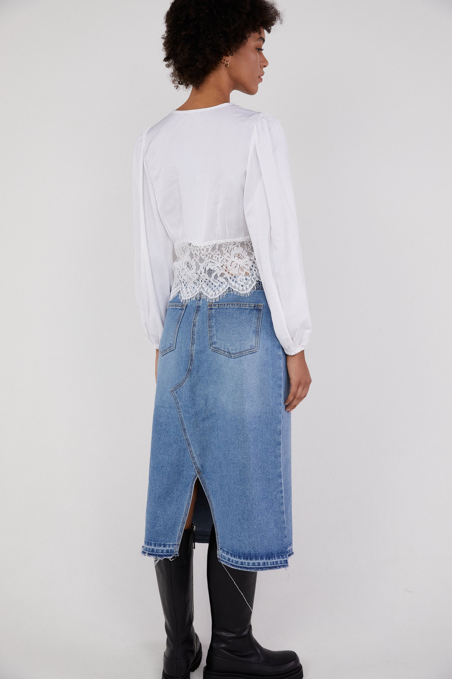 Lace Combination Blouse, Pure White