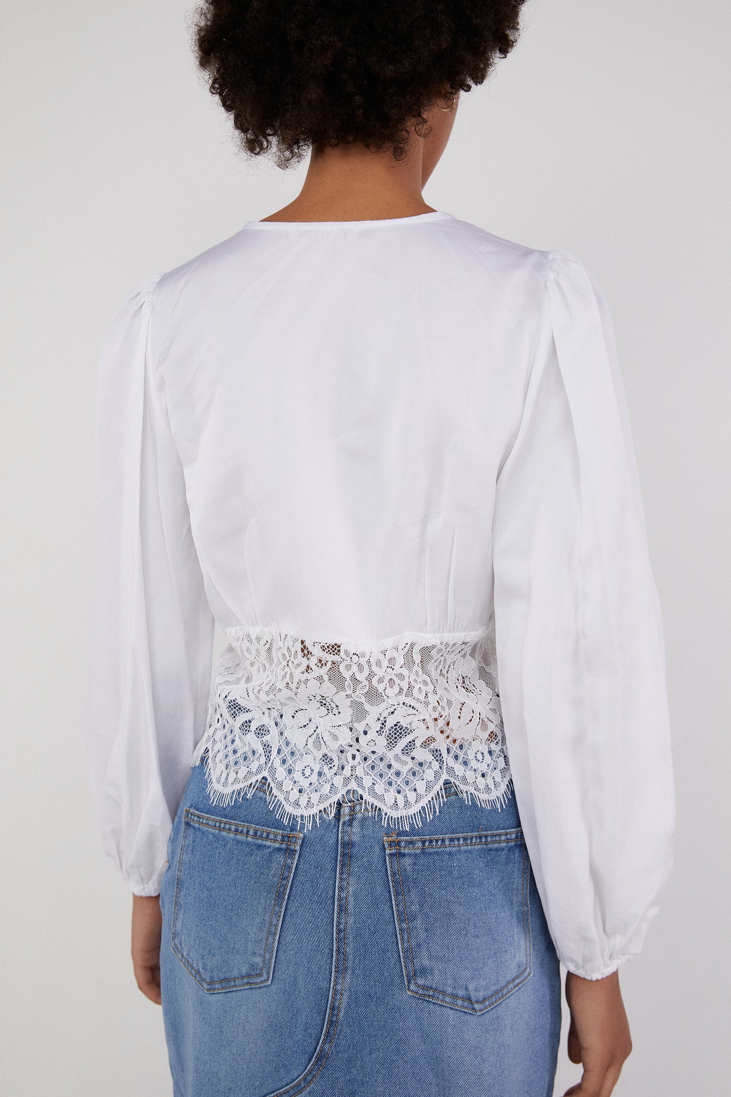 Lace Combination Blouse, Pure White