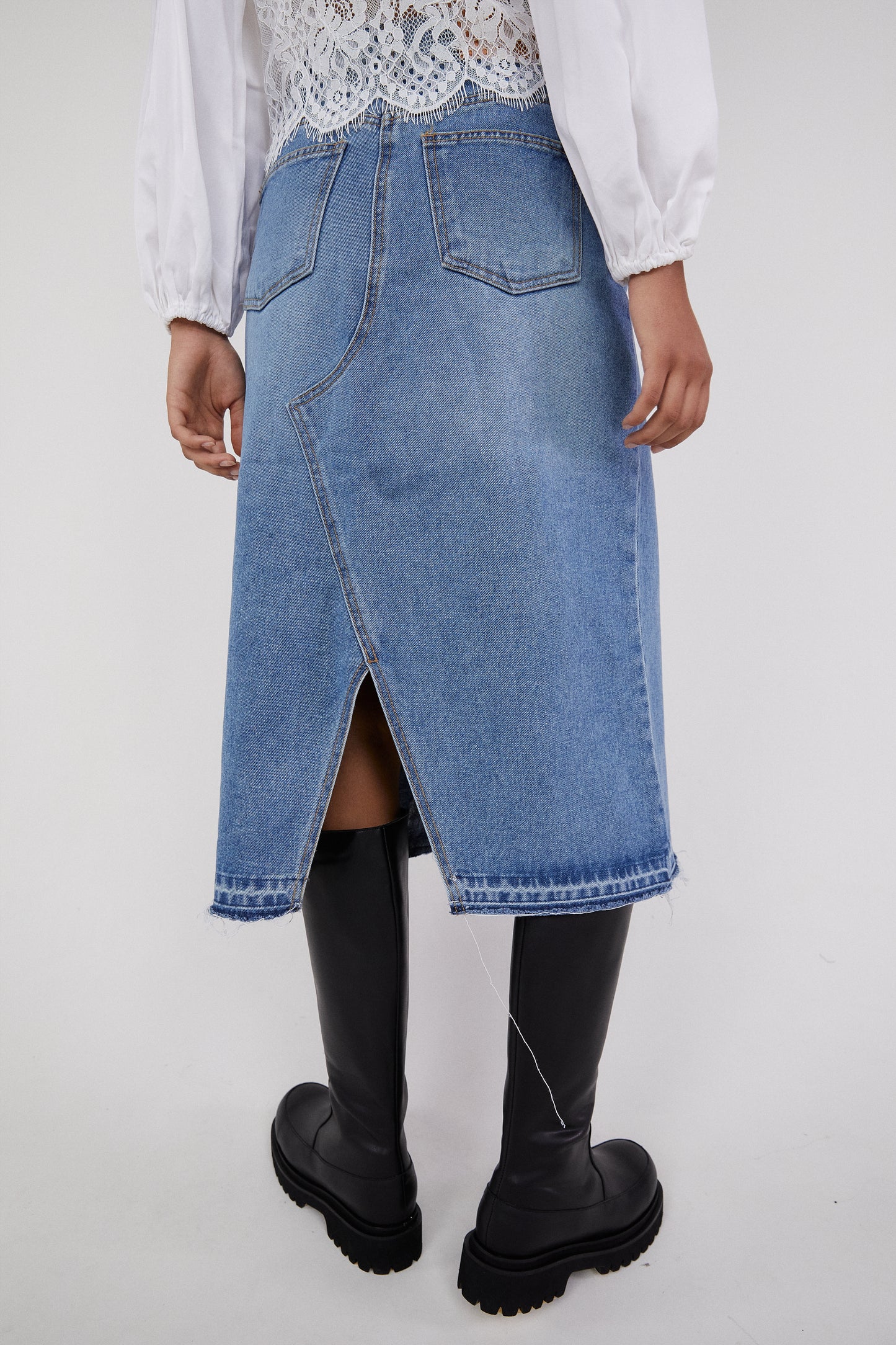 Denim Midi Skirt, Light Blue