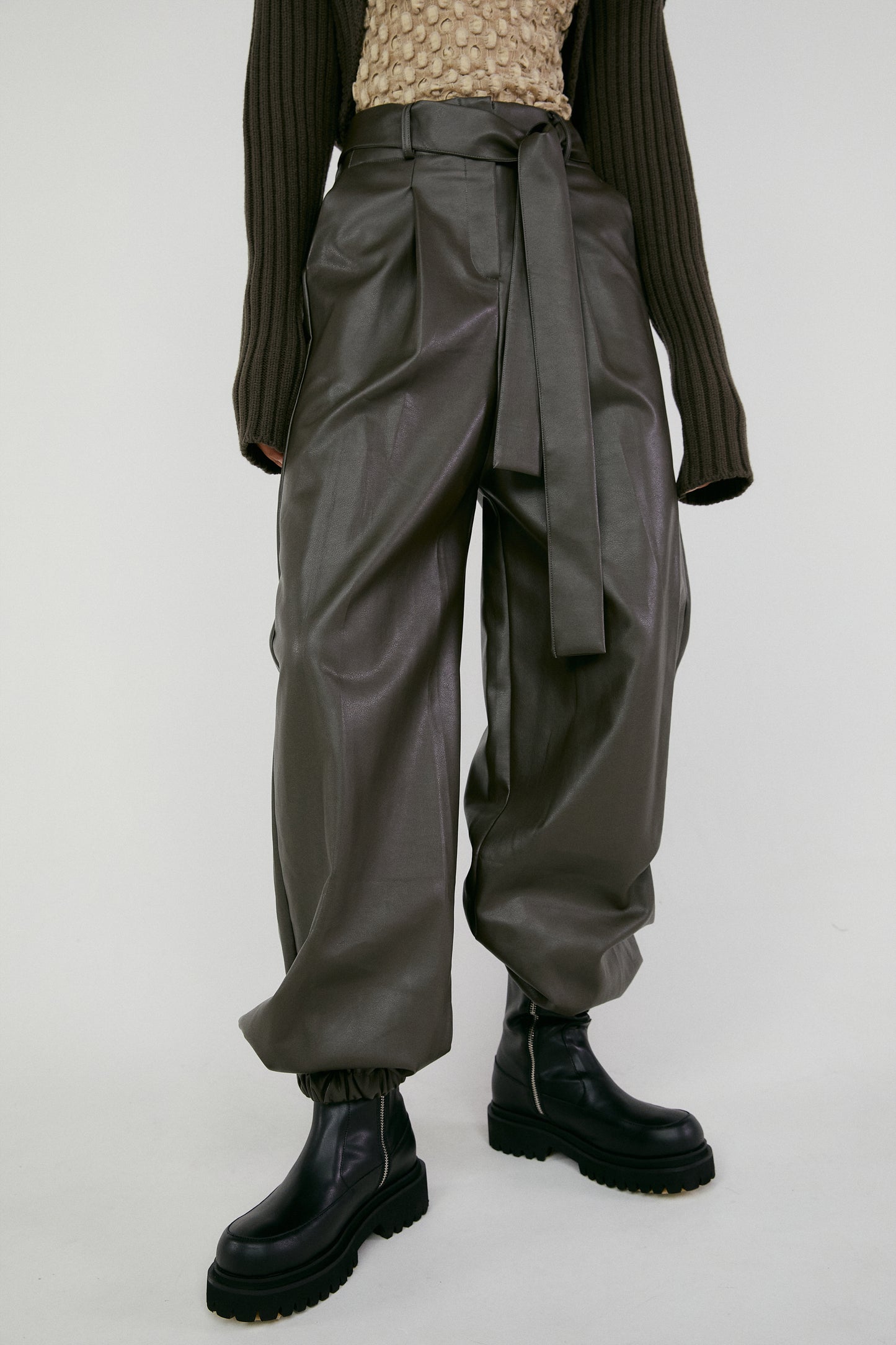 Faux Leather Jogger Pants, Dark Green