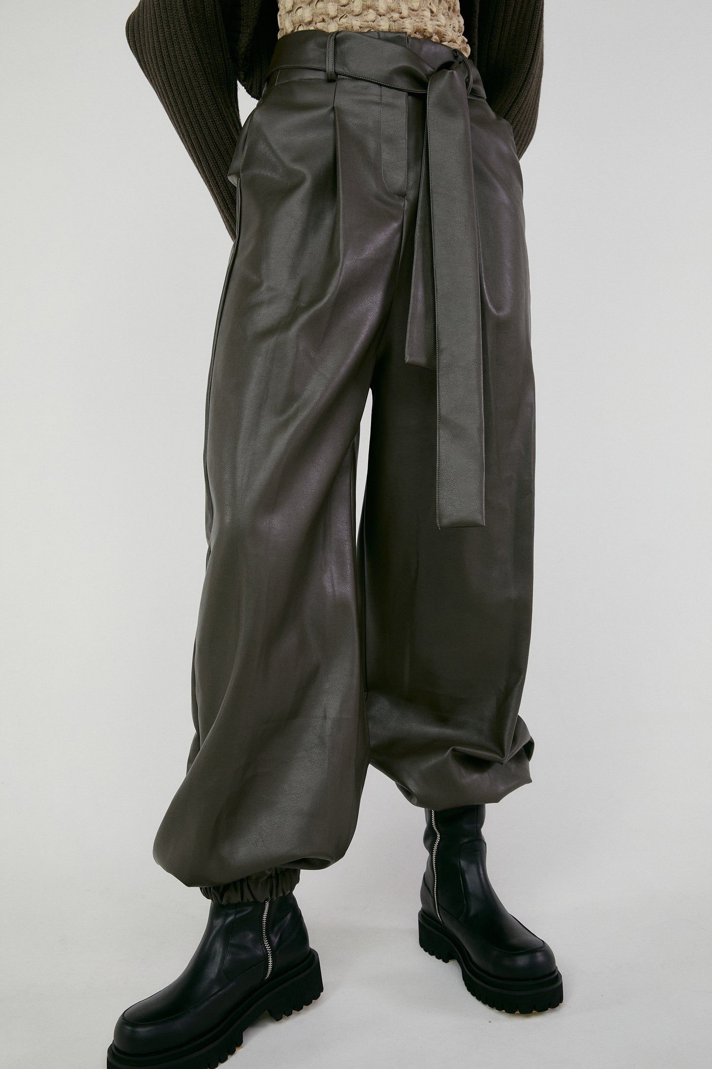 Faux Leather Jogger Pants, Dark Green