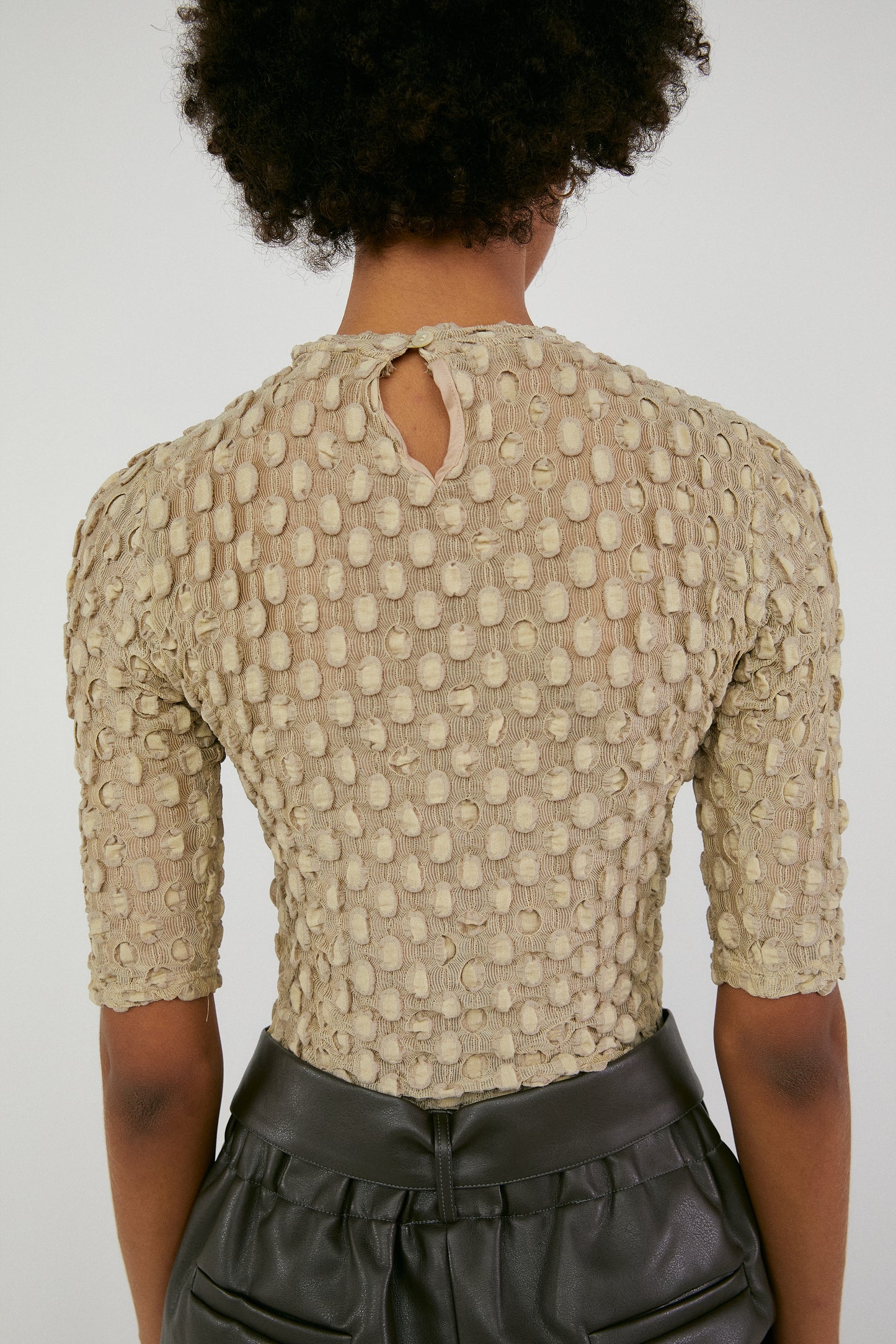 Dotted Texture Top, Khaki Beige