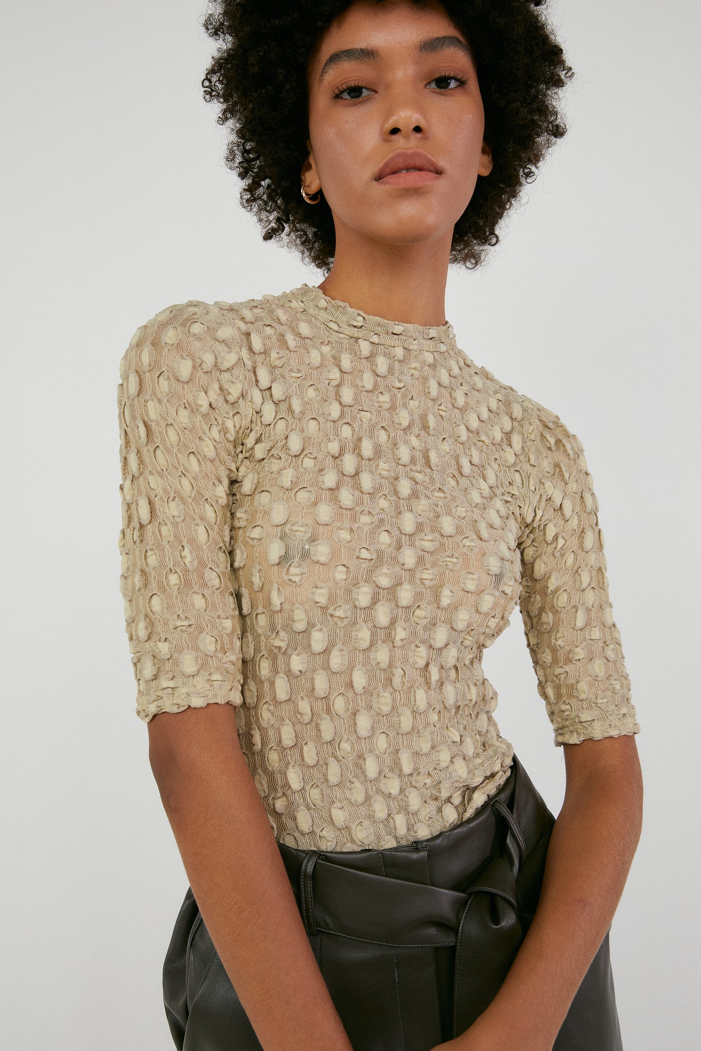 Dotted Texture Top, Khaki Beige