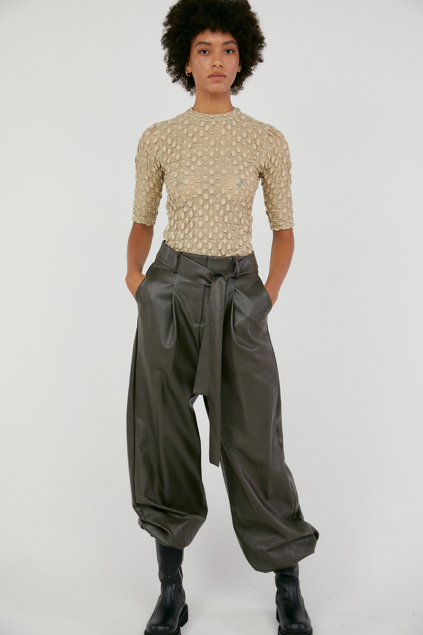 Dotted Texture Top, Khaki Beige