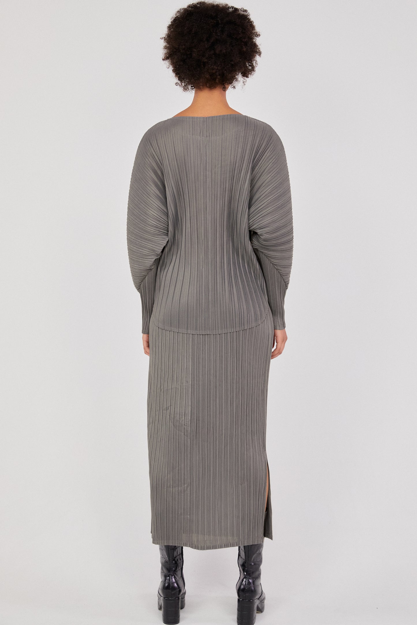 Pleated Cocoon Blouse, Steel Grey