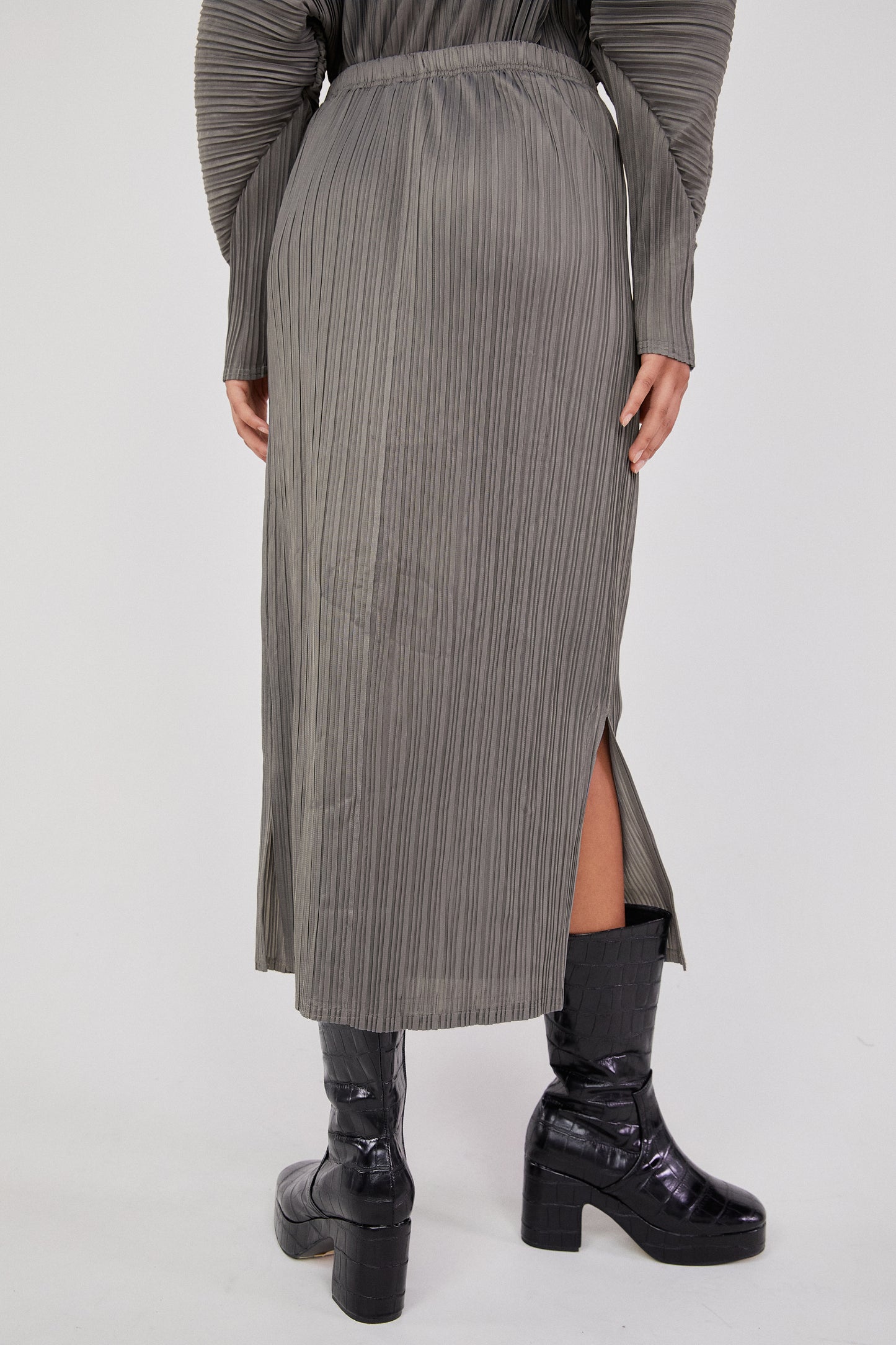 Pleated Stretchy Jersey Skirt, Steel Grey