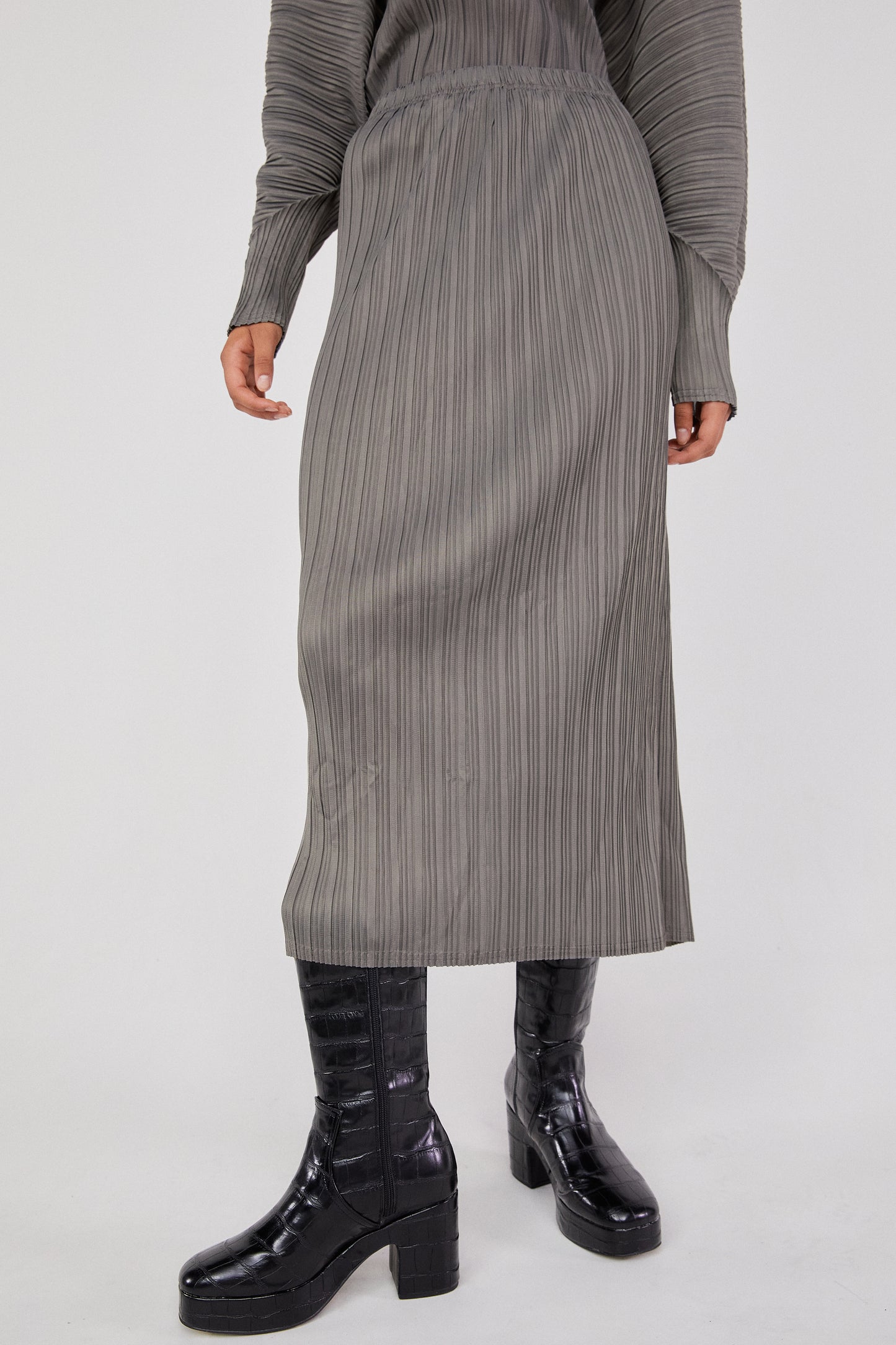 Pleated Stretchy Jersey Skirt, Steel Grey