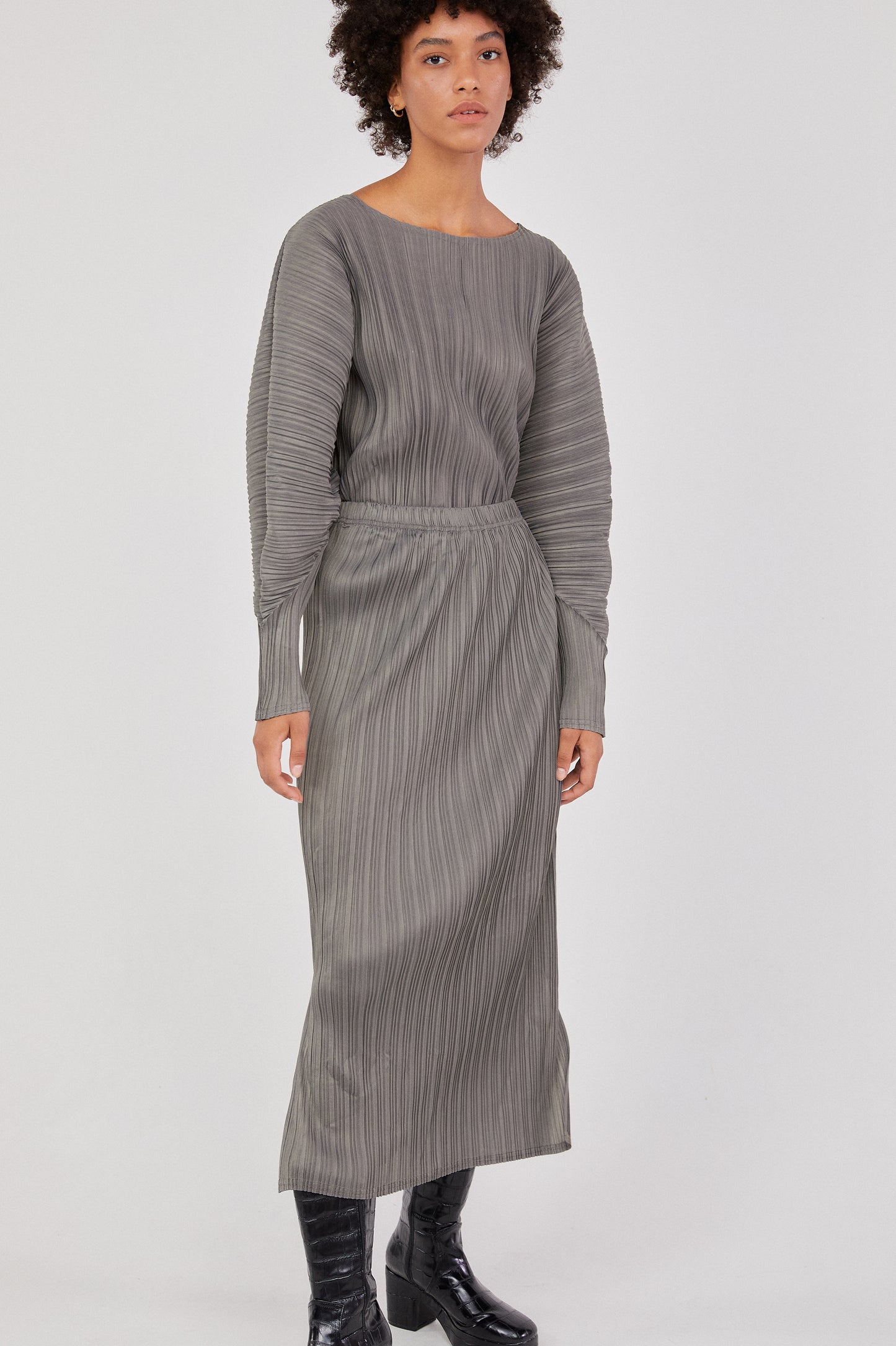 Pleated Stretchy Jersey Skirt, Steel Grey