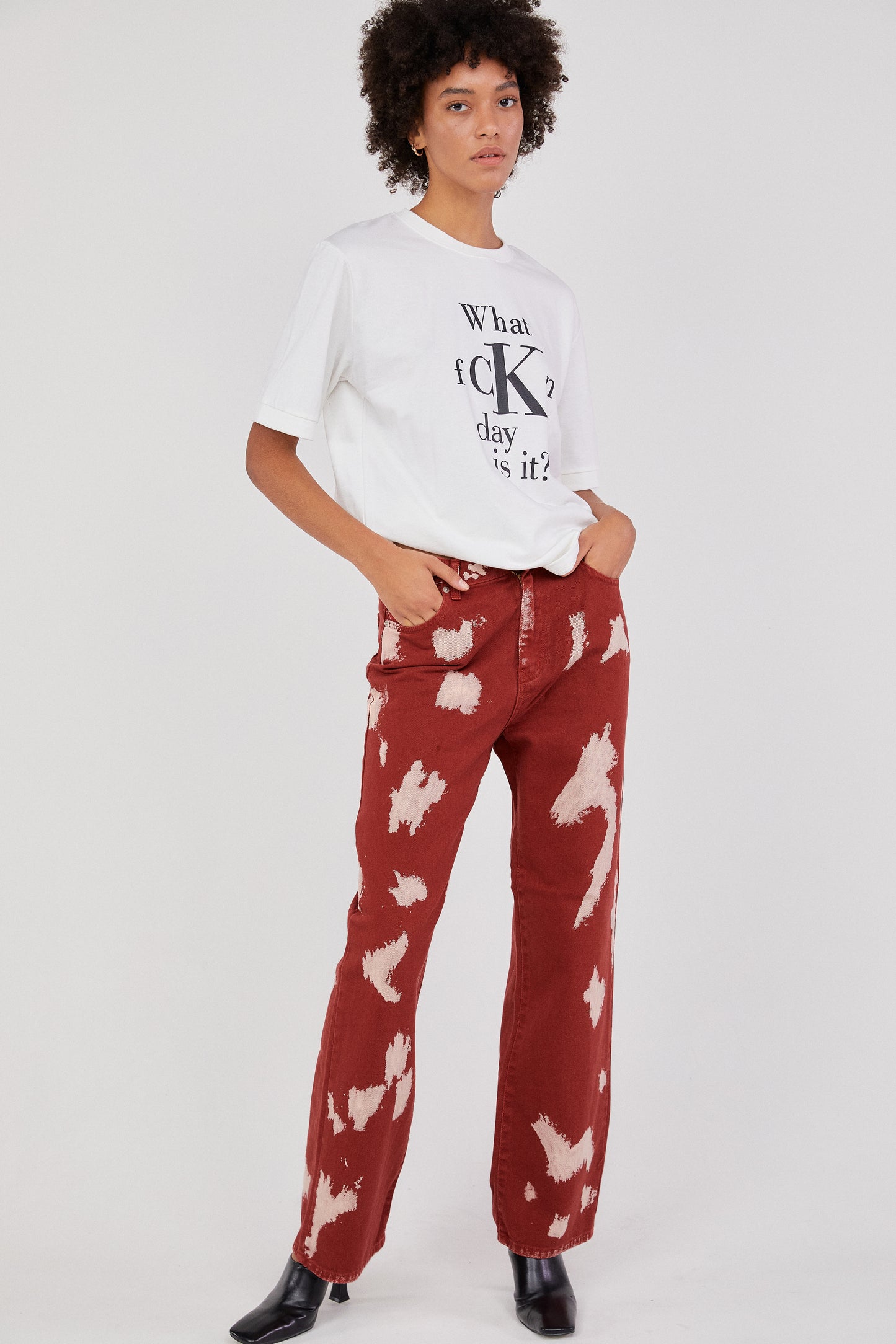 Painted Relaxed Flare Jeans, Tomato Red