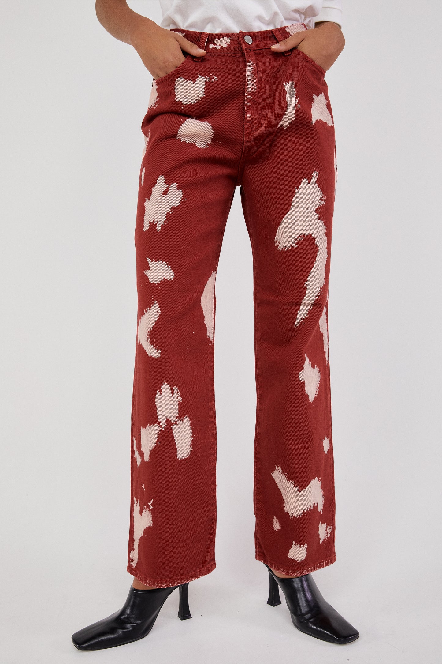 Painted Relaxed Flare Jeans, Tomato Red