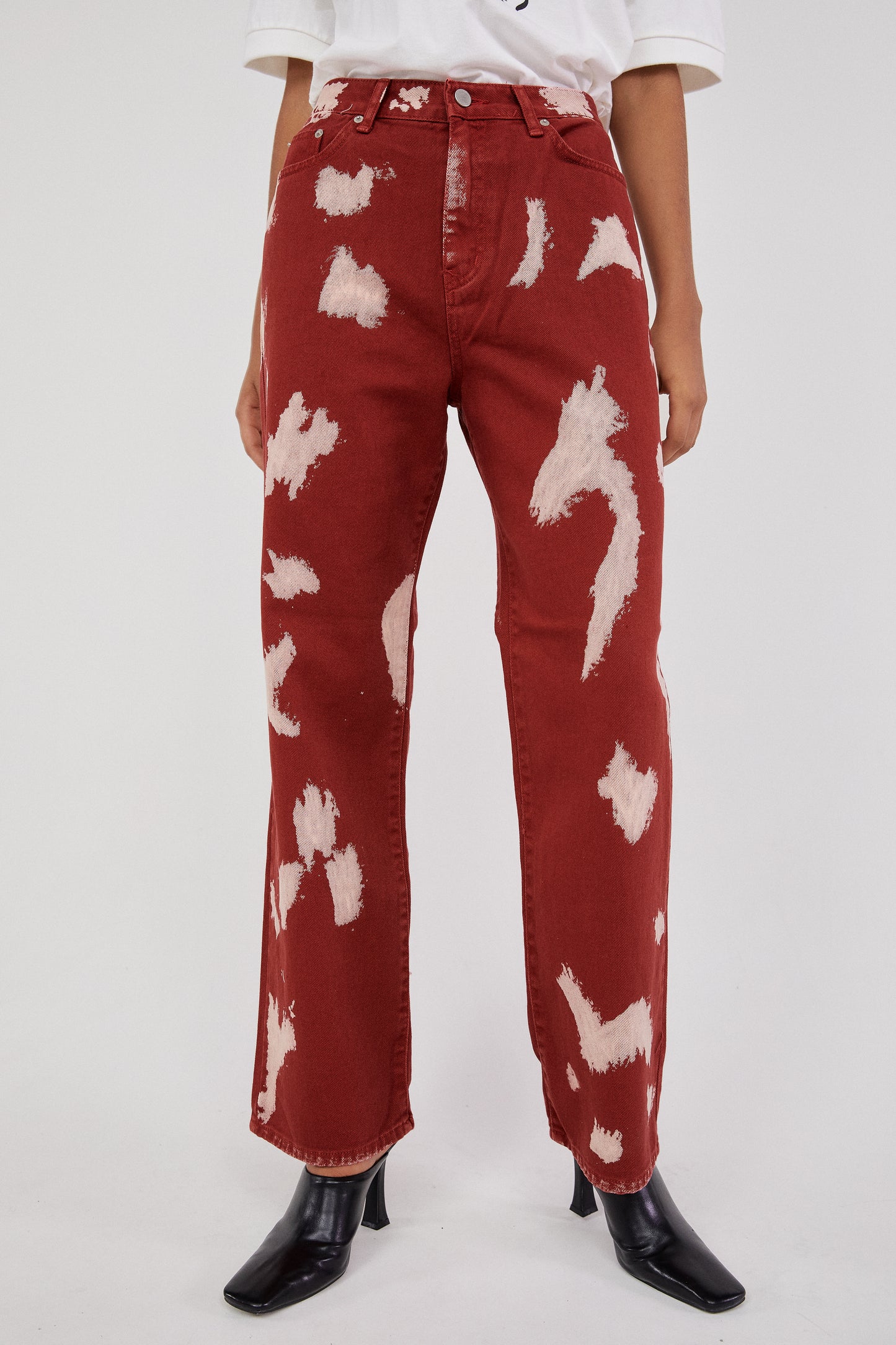 Painted Relaxed Flare Jeans, Tomato Red