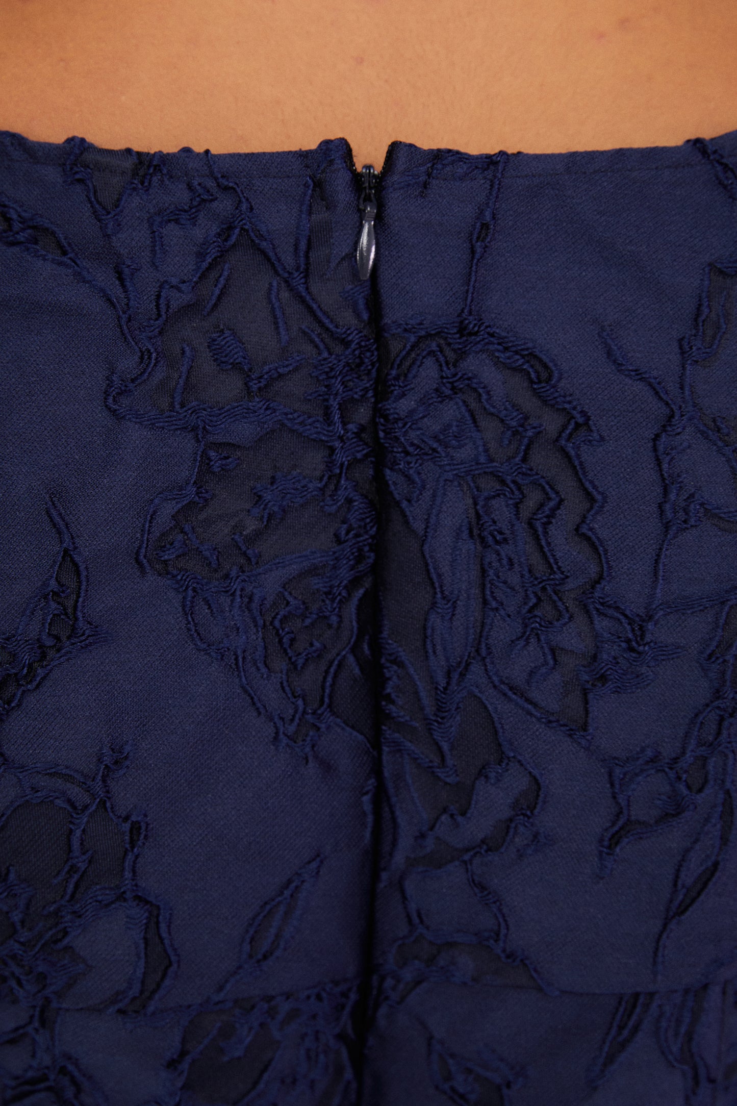 Jacquard Puff Sleeved Blouse, Navy