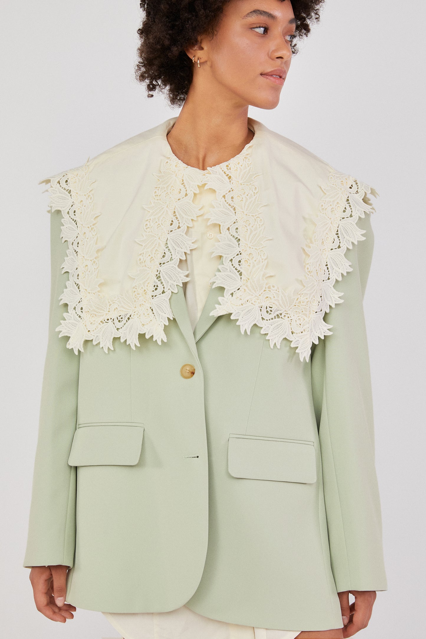 Wide Lace Collar Shirt Dress, Cream Yellow