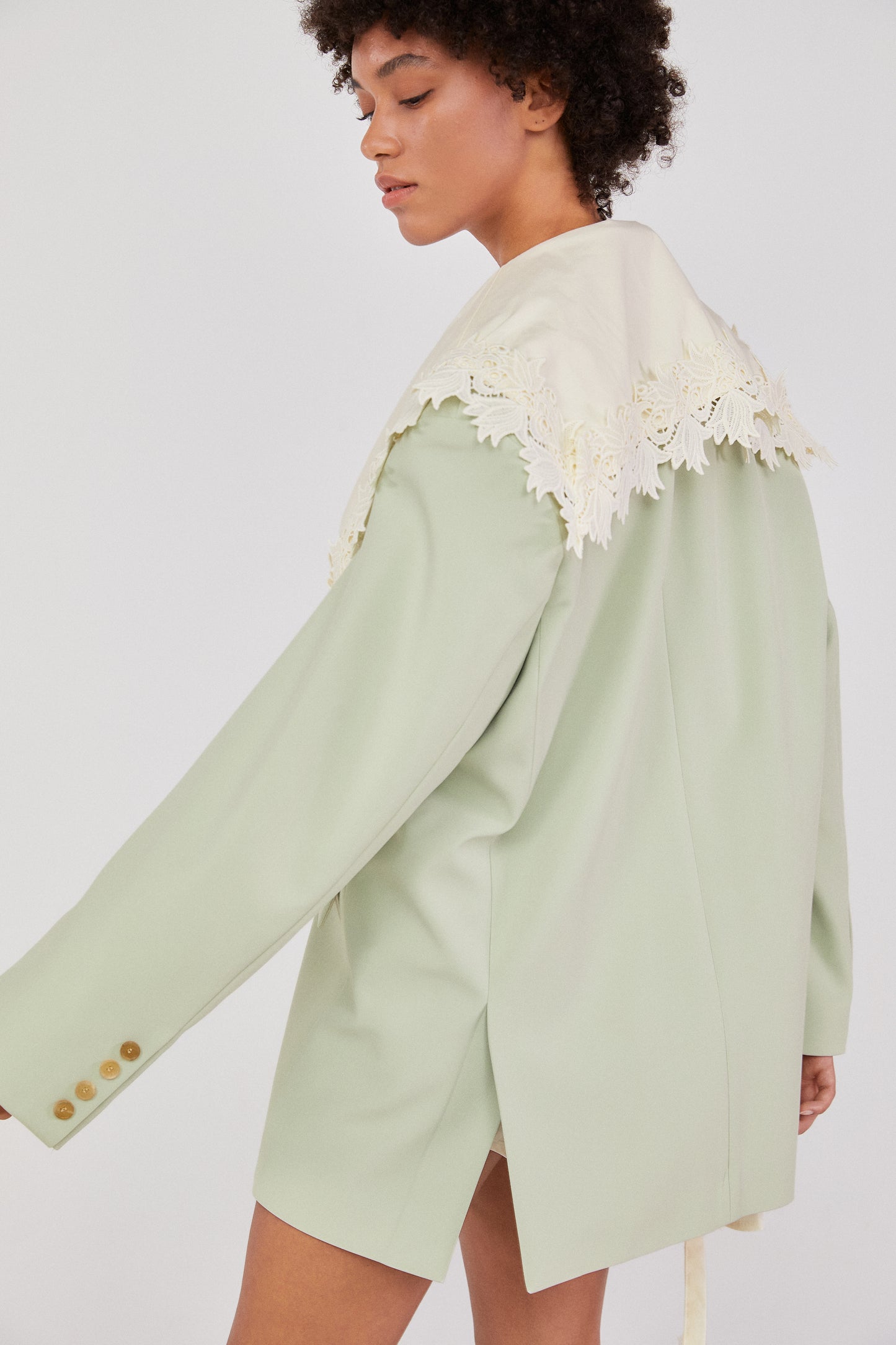 Wide Lace Collar Shirt Dress, Cream Yellow