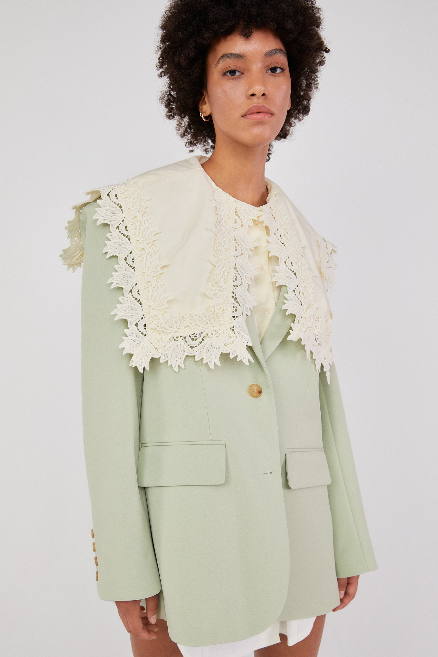 Wide Lace Collar Shirt Dress, Cream Yellow