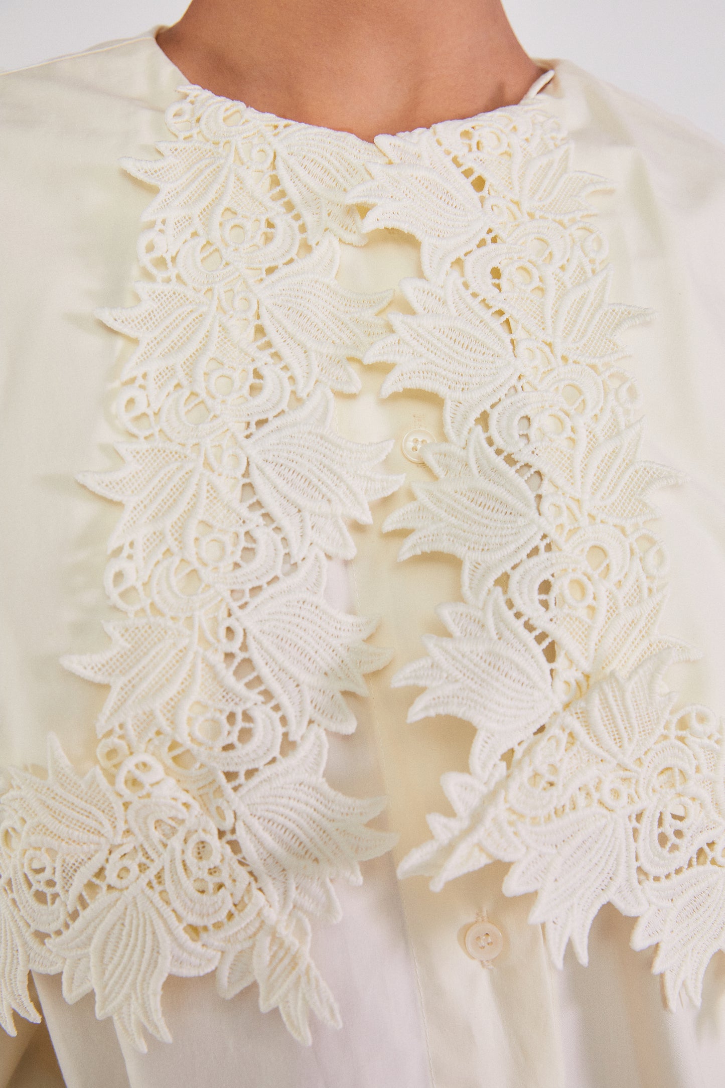 Wide Lace Collar Shirt Dress, Cream Yellow