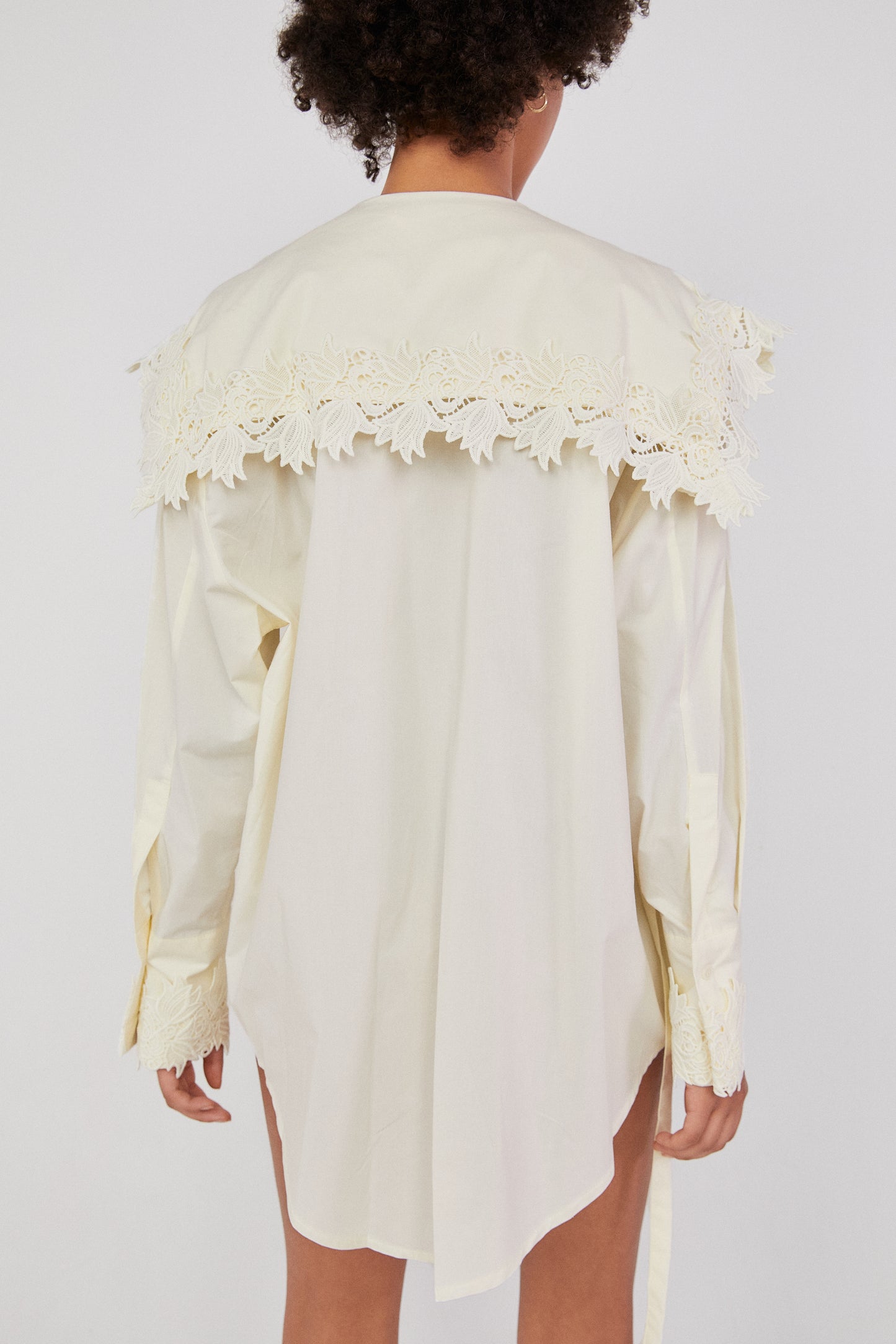 Wide Lace Collar Shirt Dress, Cream Yellow