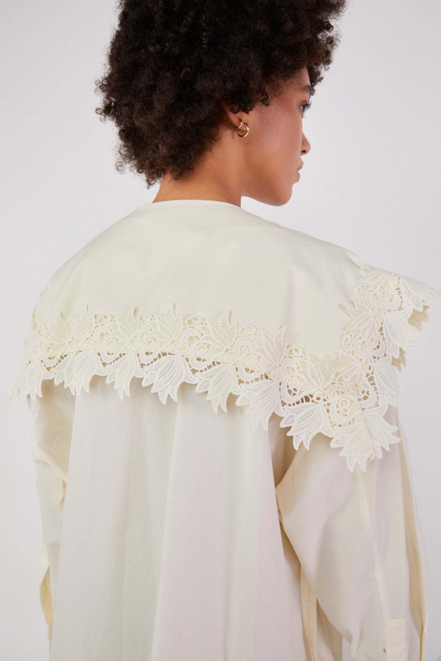 Wide Lace Collar Shirt Dress, Cream Yellow