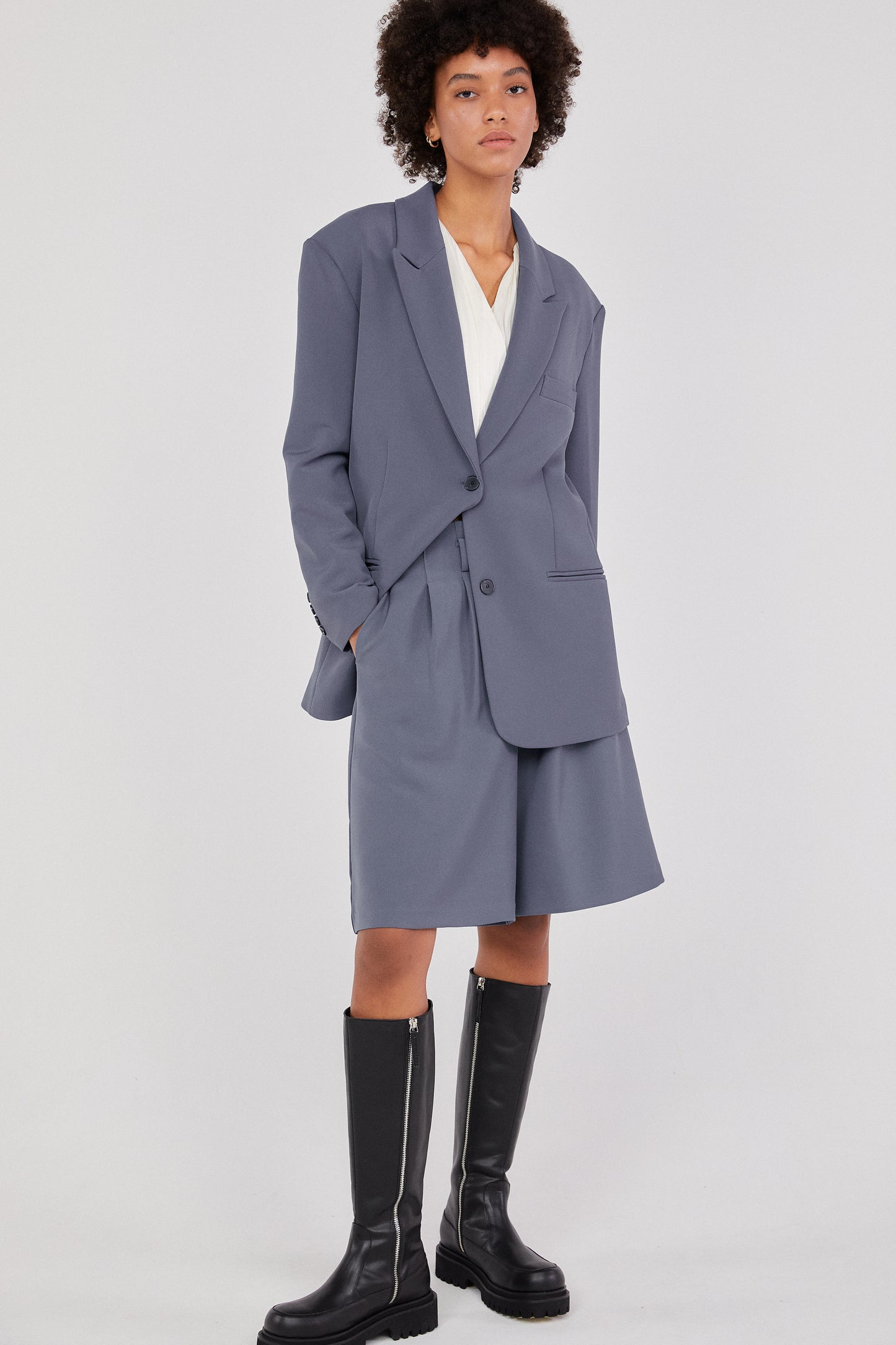 Boxy Oversized Blazer, Graphite Blue