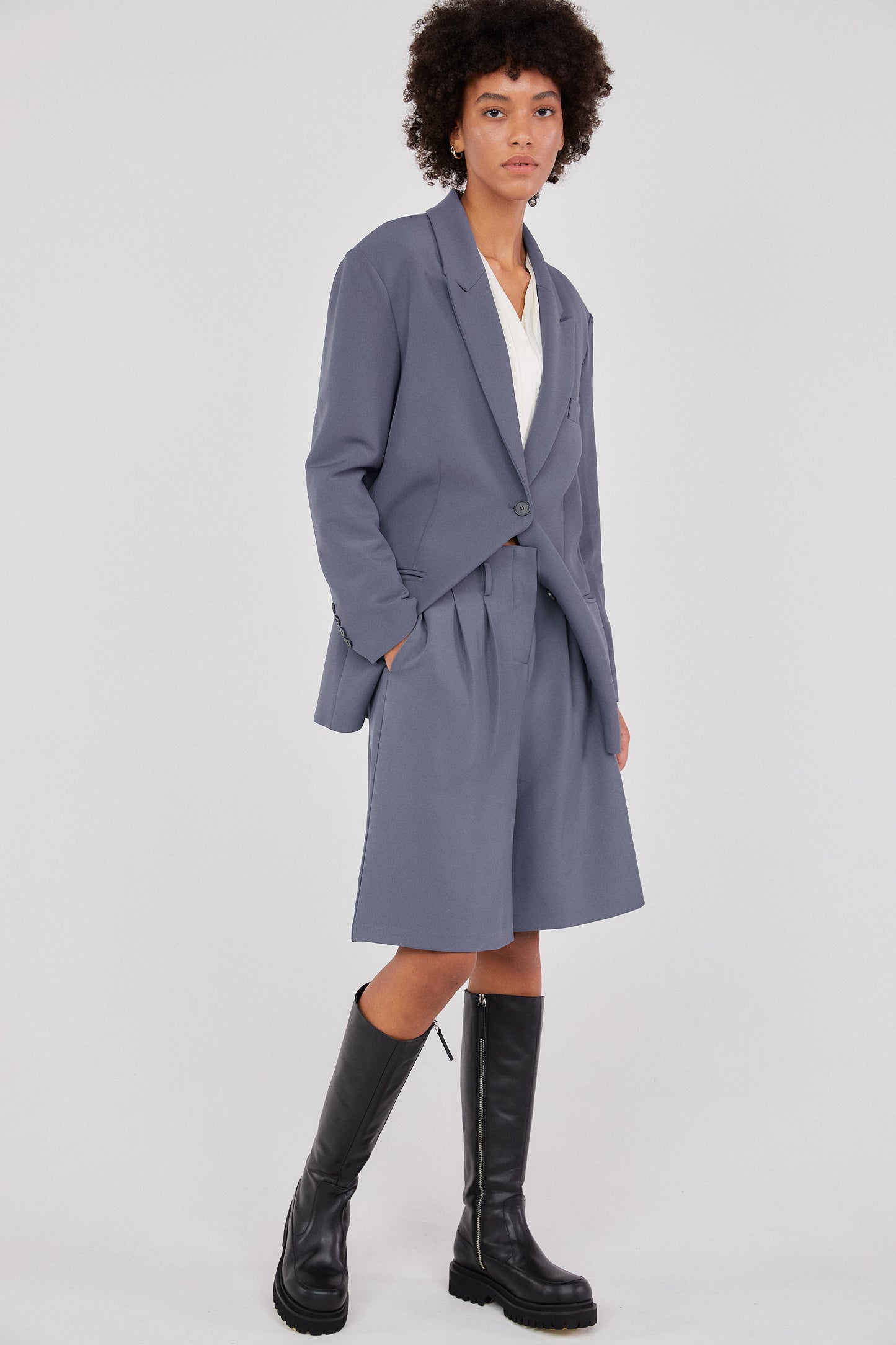 Boxy Oversized Blazer, Graphite Blue
