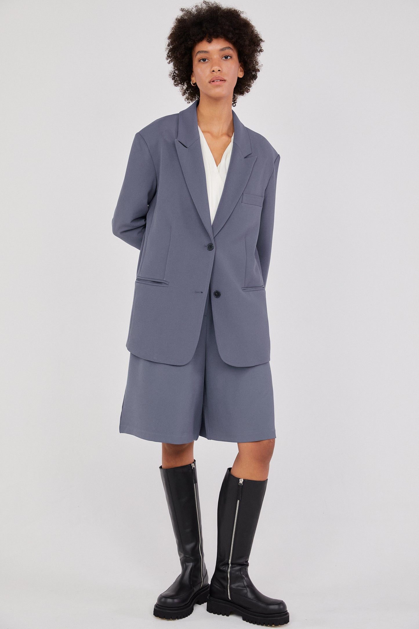 Boxy Oversized Blazer, Graphite Blue