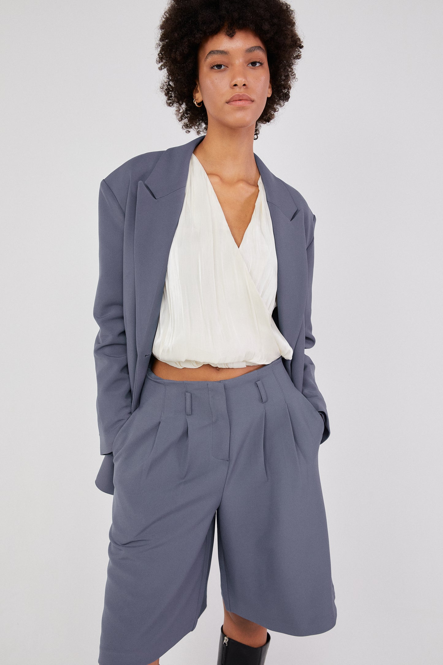 Boxy Oversized Blazer, Graphite Blue